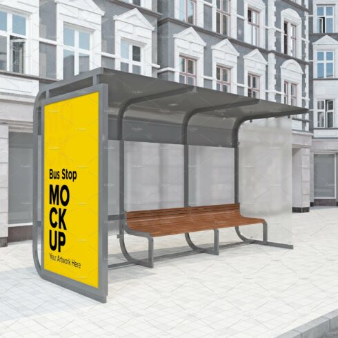 City Bus Shelter Sign mockup cover image.