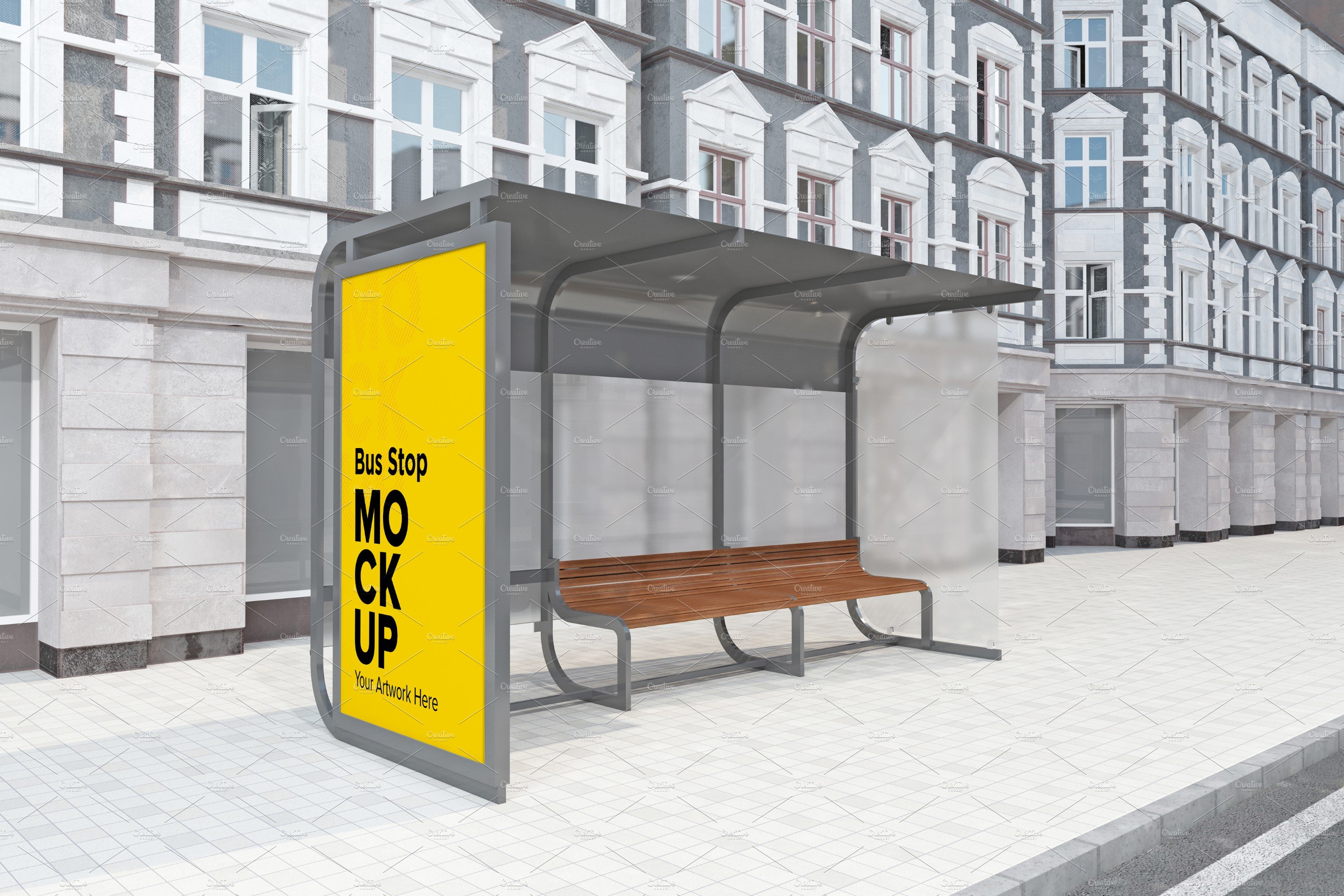 City Bus Shelter Sign mockup cover image.