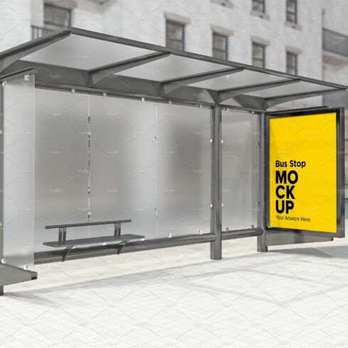 City Bus Shelter Sign mockup cover image.