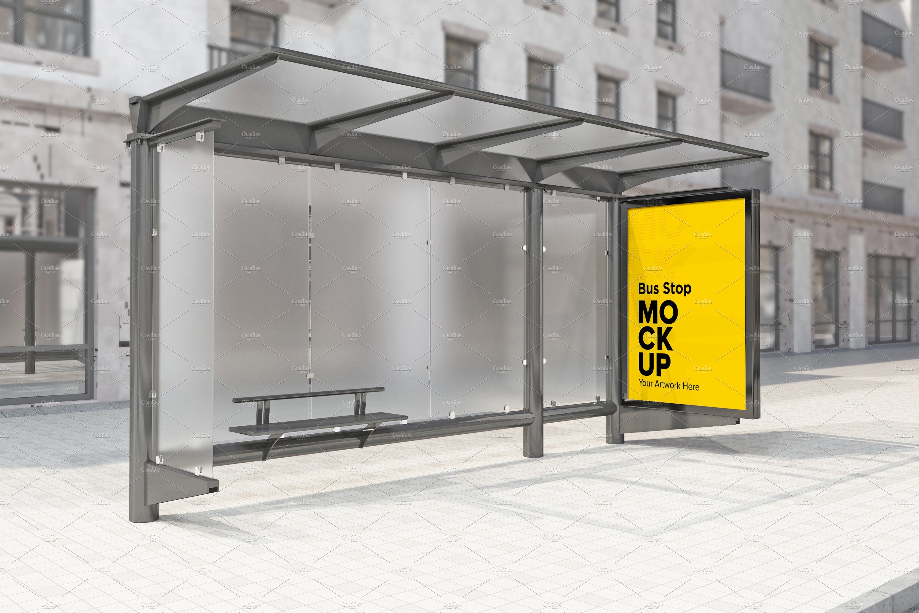 City Bus Shelter Sign mockup cover image.