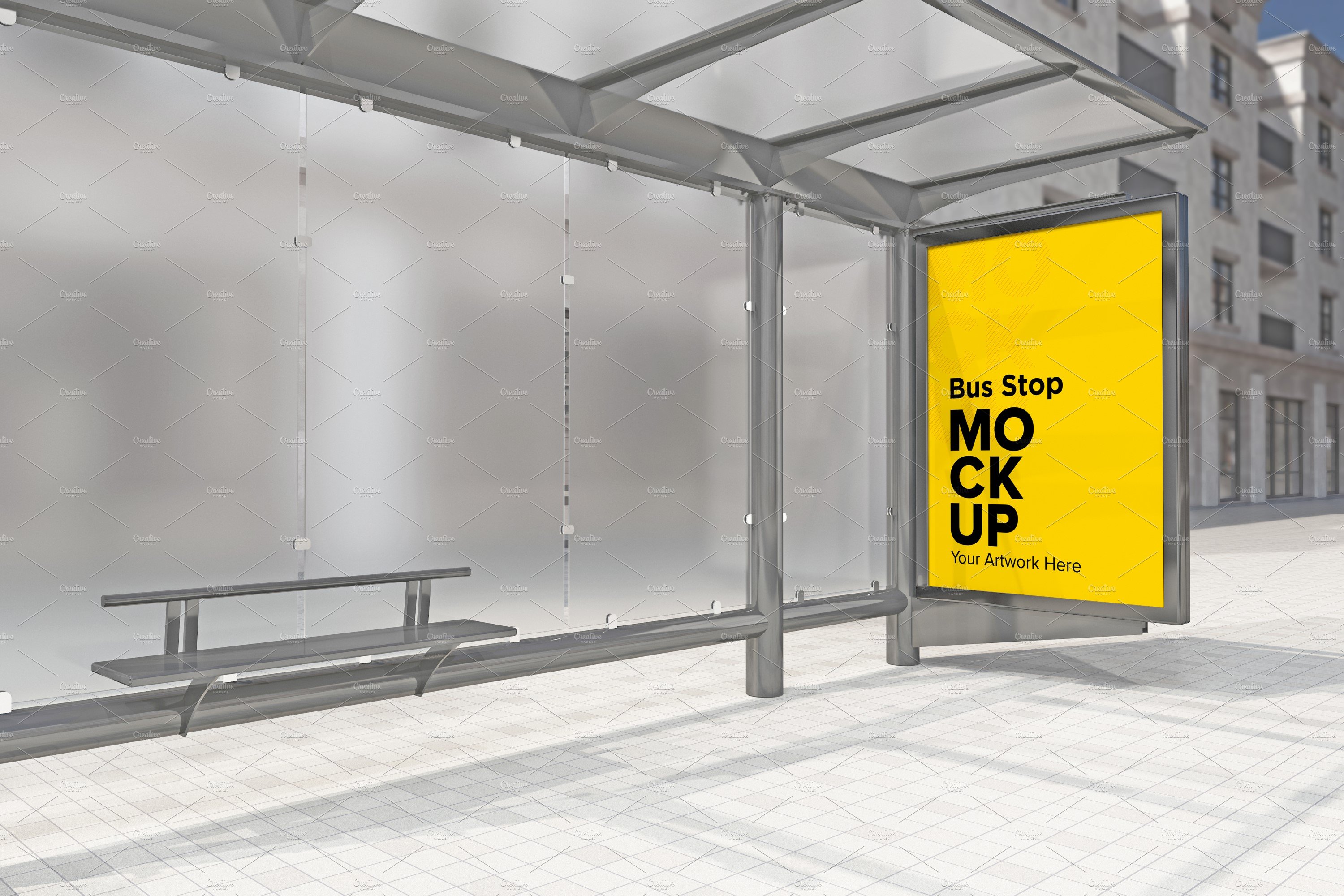 City Bus Shelter Sign mockup cover image.