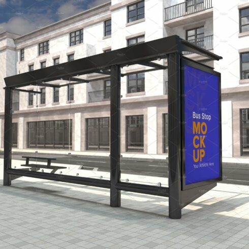 Bus Shelter Advertising Sign Mockup cover image.