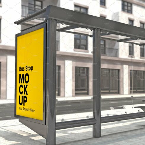 City Bus Shelter Sign mockup cover image.