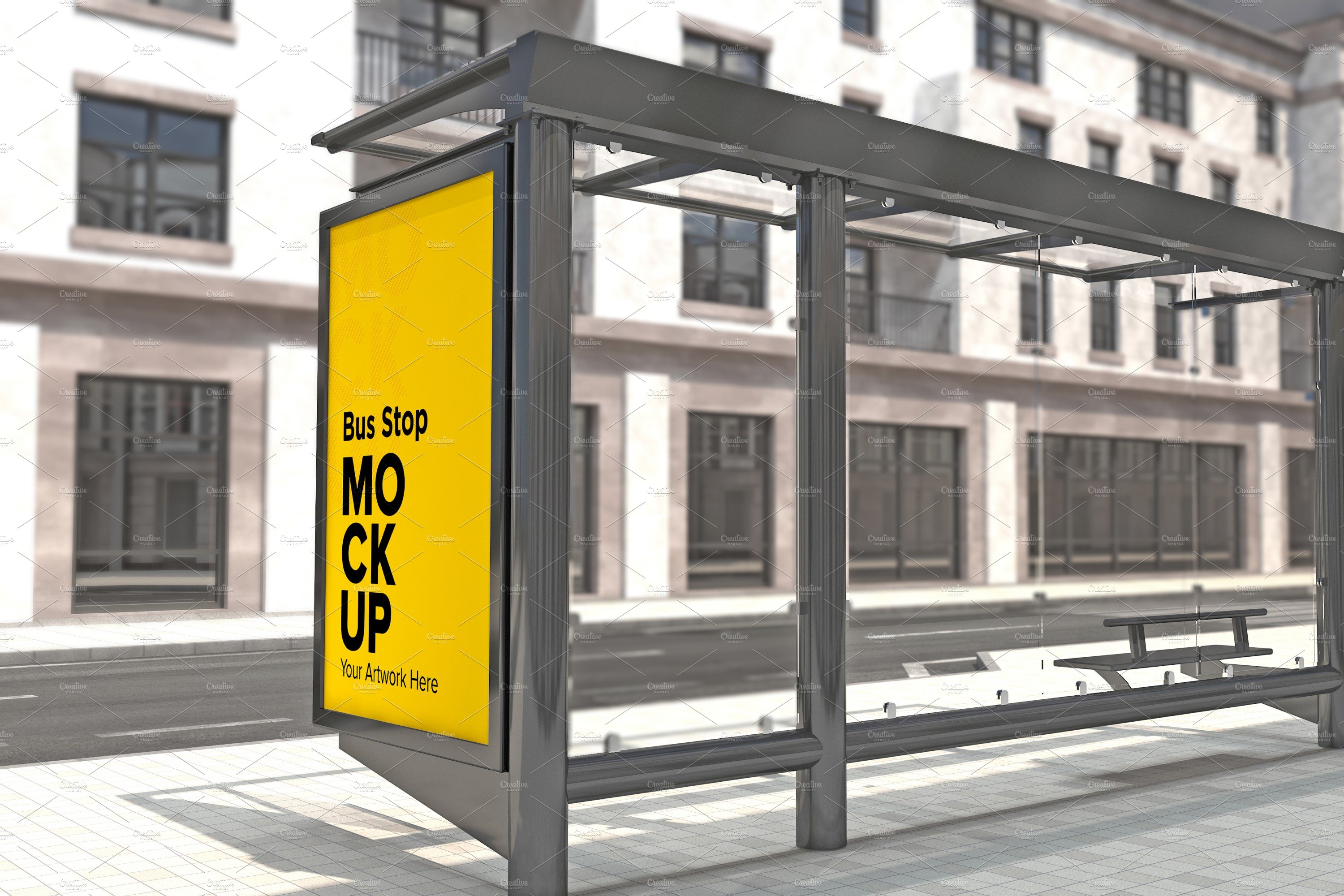 City Bus Shelter Sign mockup cover image.