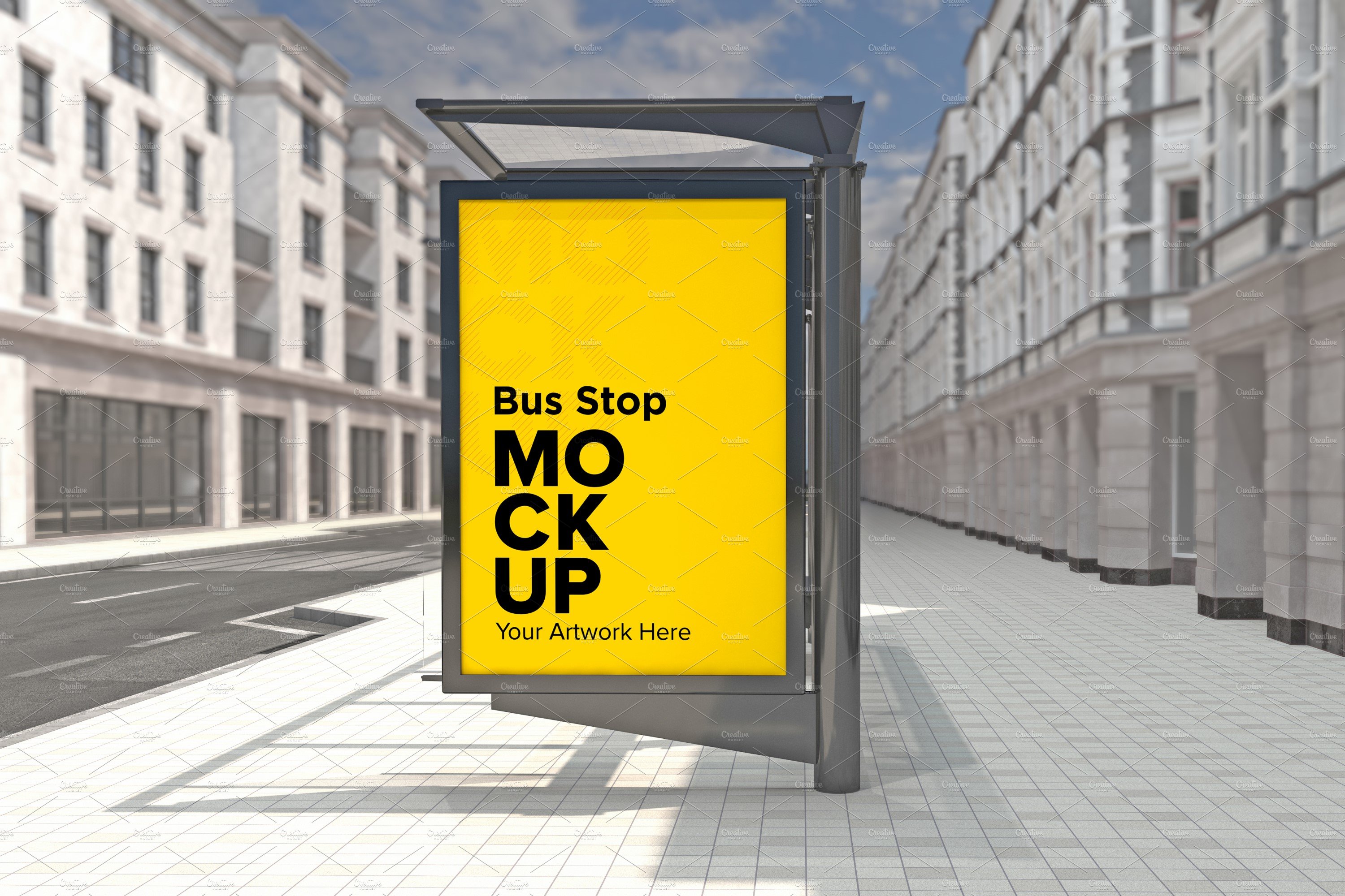 Evening View Bus Stop Sign mockup cover image.