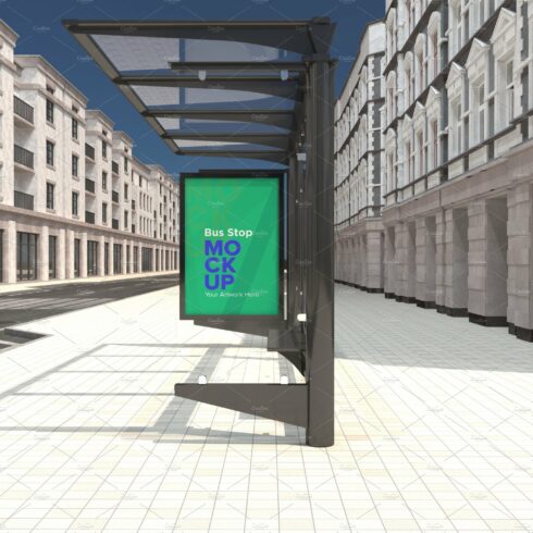 Bus Shelter Advertising Sign Mockup cover image.