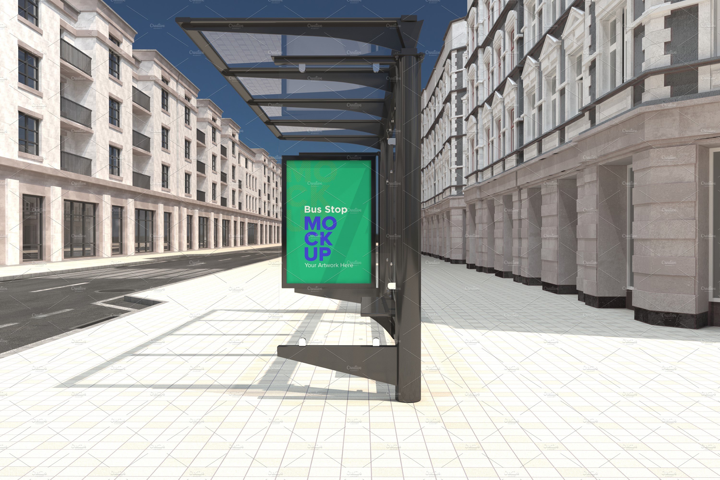 Bus Shelter Advertising Sign Mockup cover image.