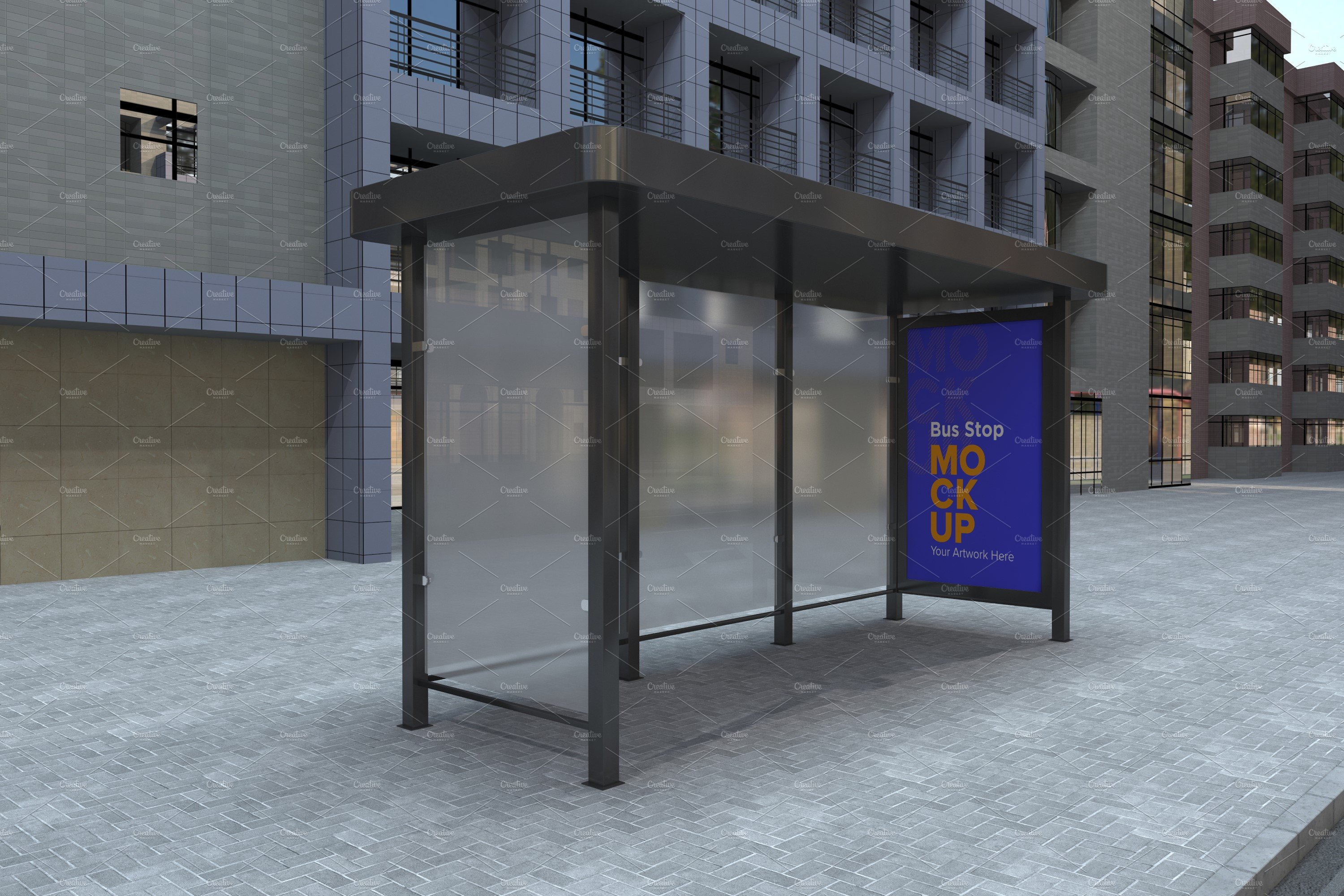 Evening View Bus Stop Signage Mockup cover image.