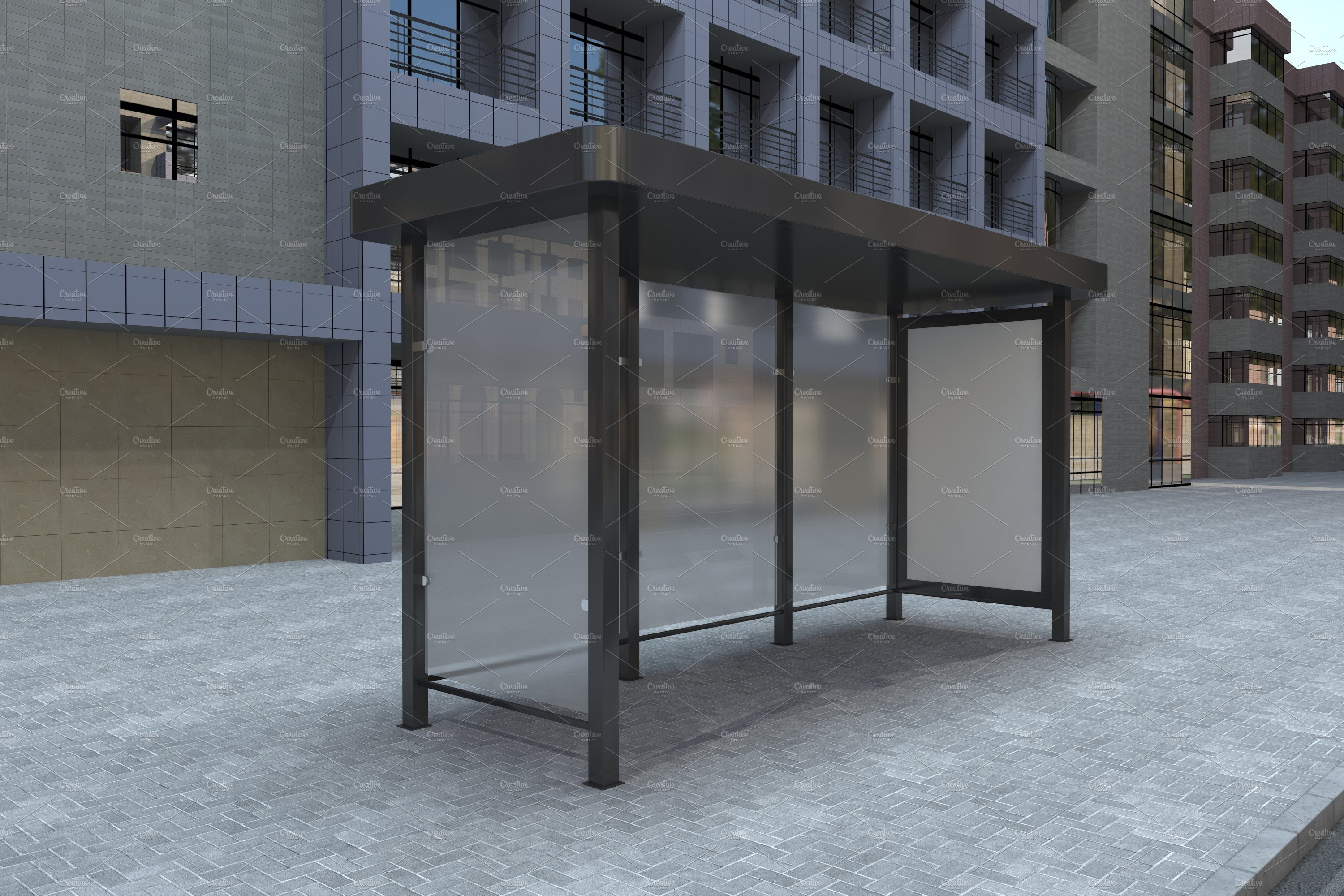 Evening View Bus Stop Signage Mockup preview image.