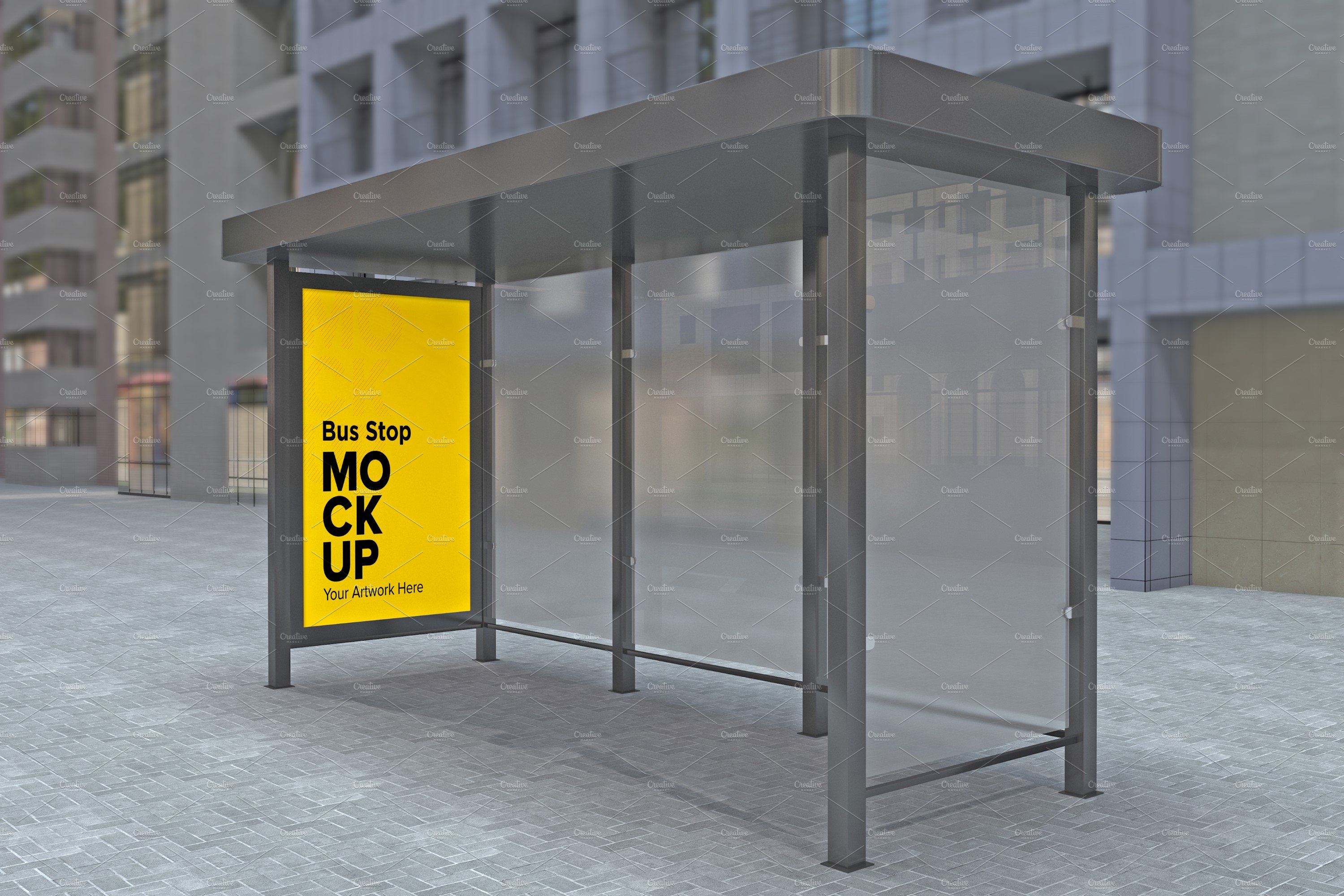 Evening View Bus Stop Sign mockup cover image.