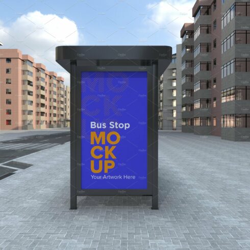 Bus Shelter Advertising Sign Mockup cover image.