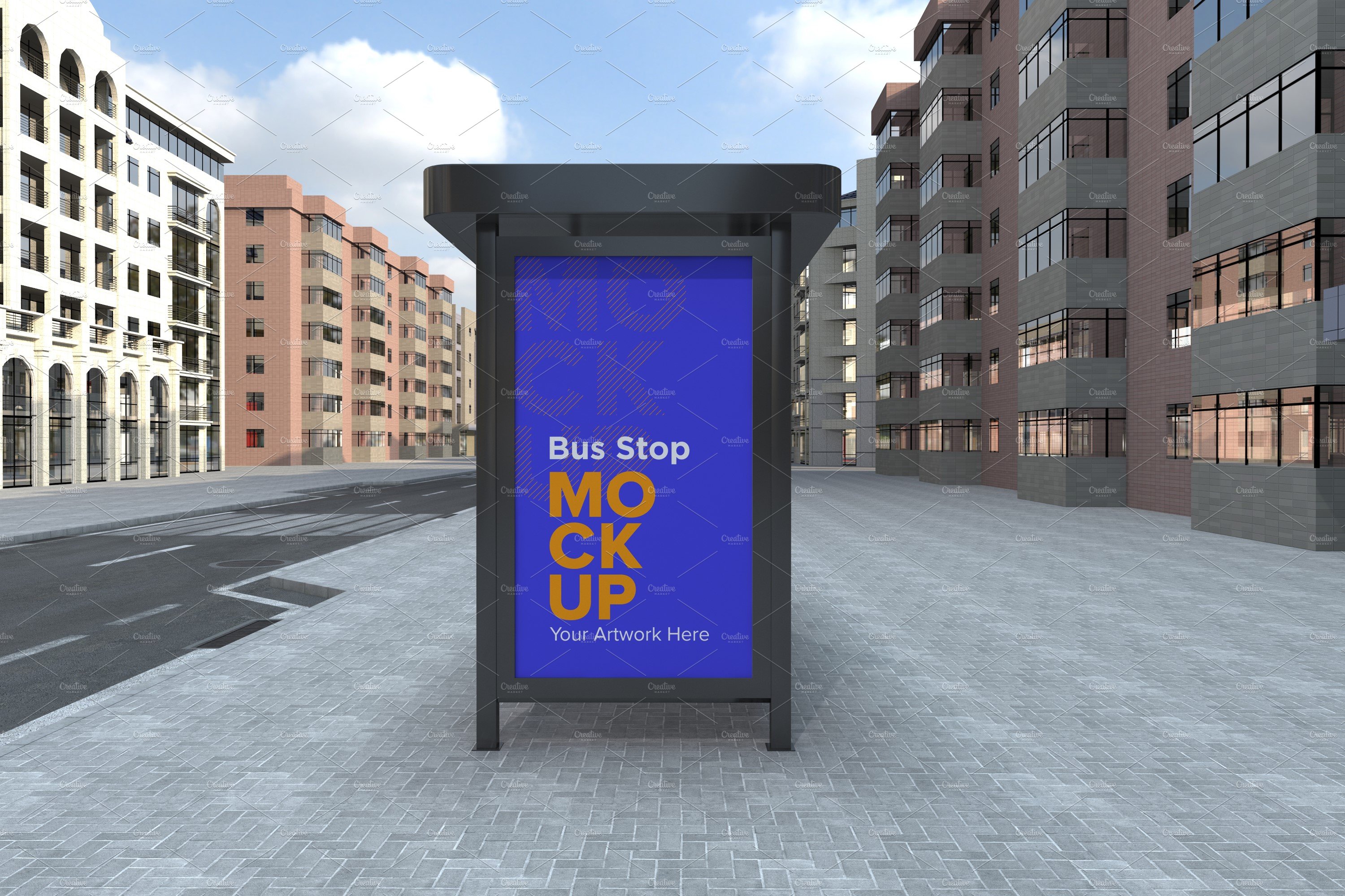 Bus Shelter Advertising Sign Mockup cover image.