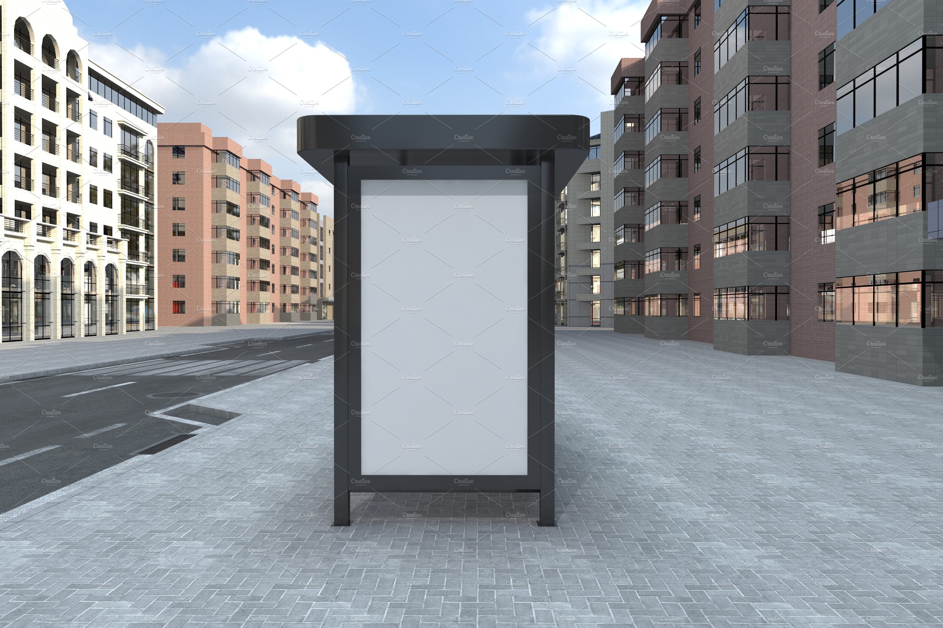 Bus Shelter Advertising Sign Mockup preview image.