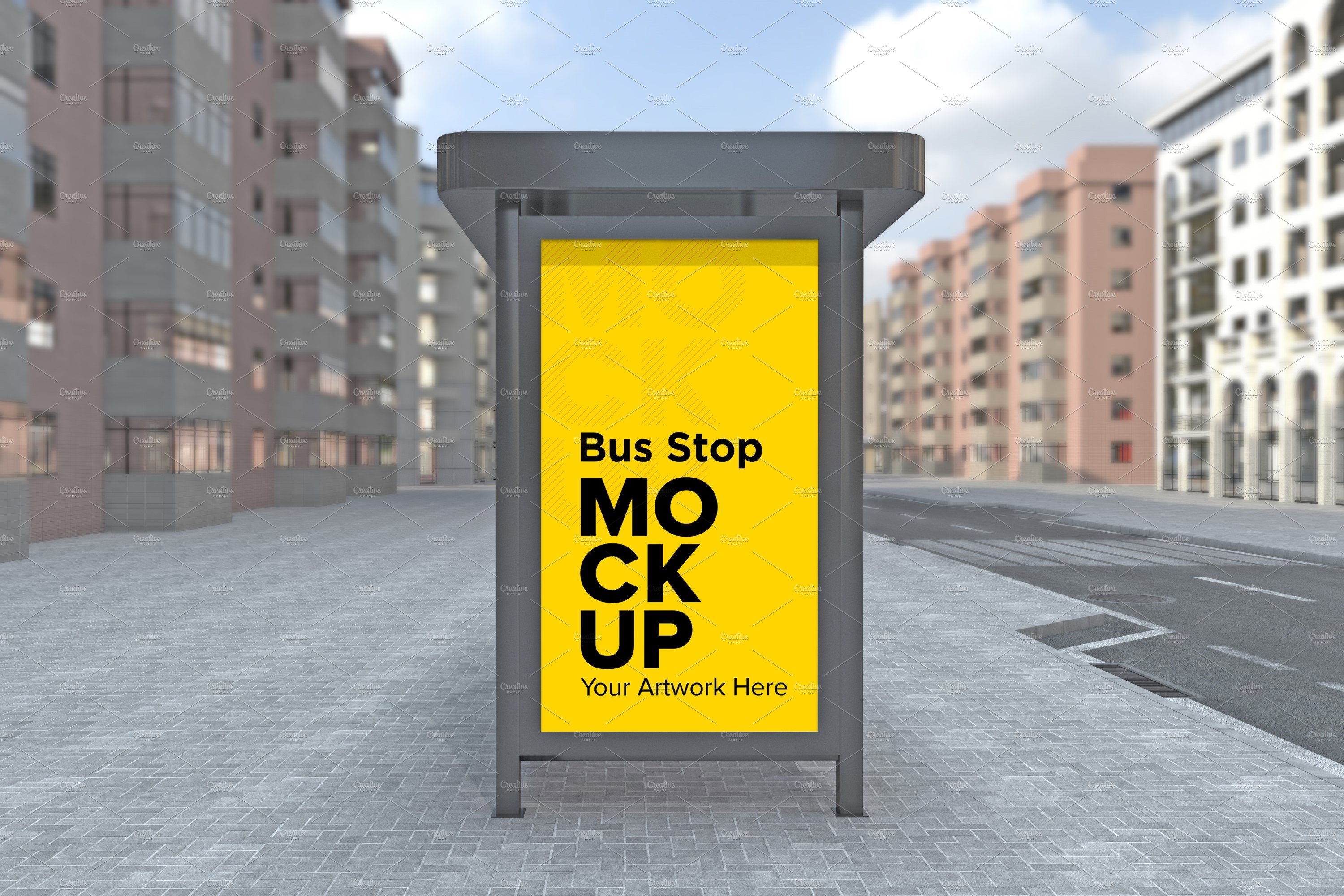 Evening View Bus Stop Sign mockup cover image.