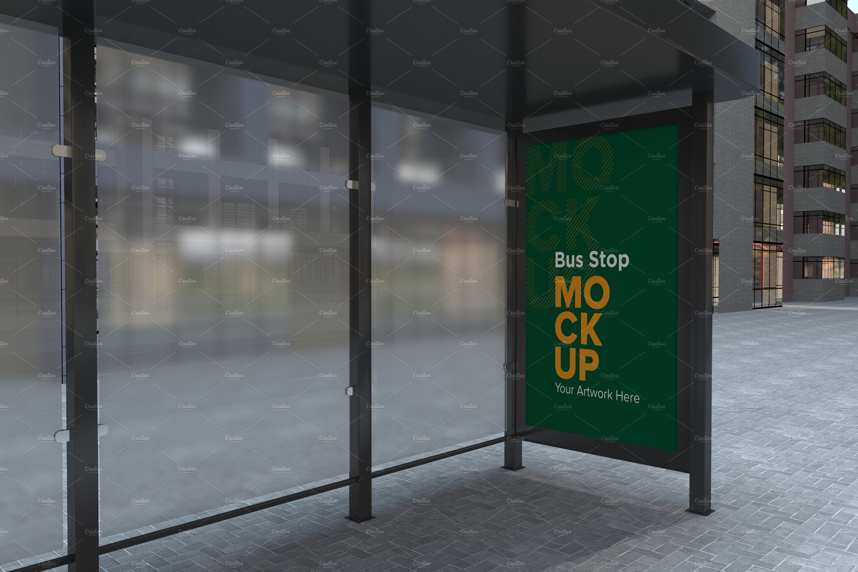 Evening View Bus Stop Signage Mockup cover image.