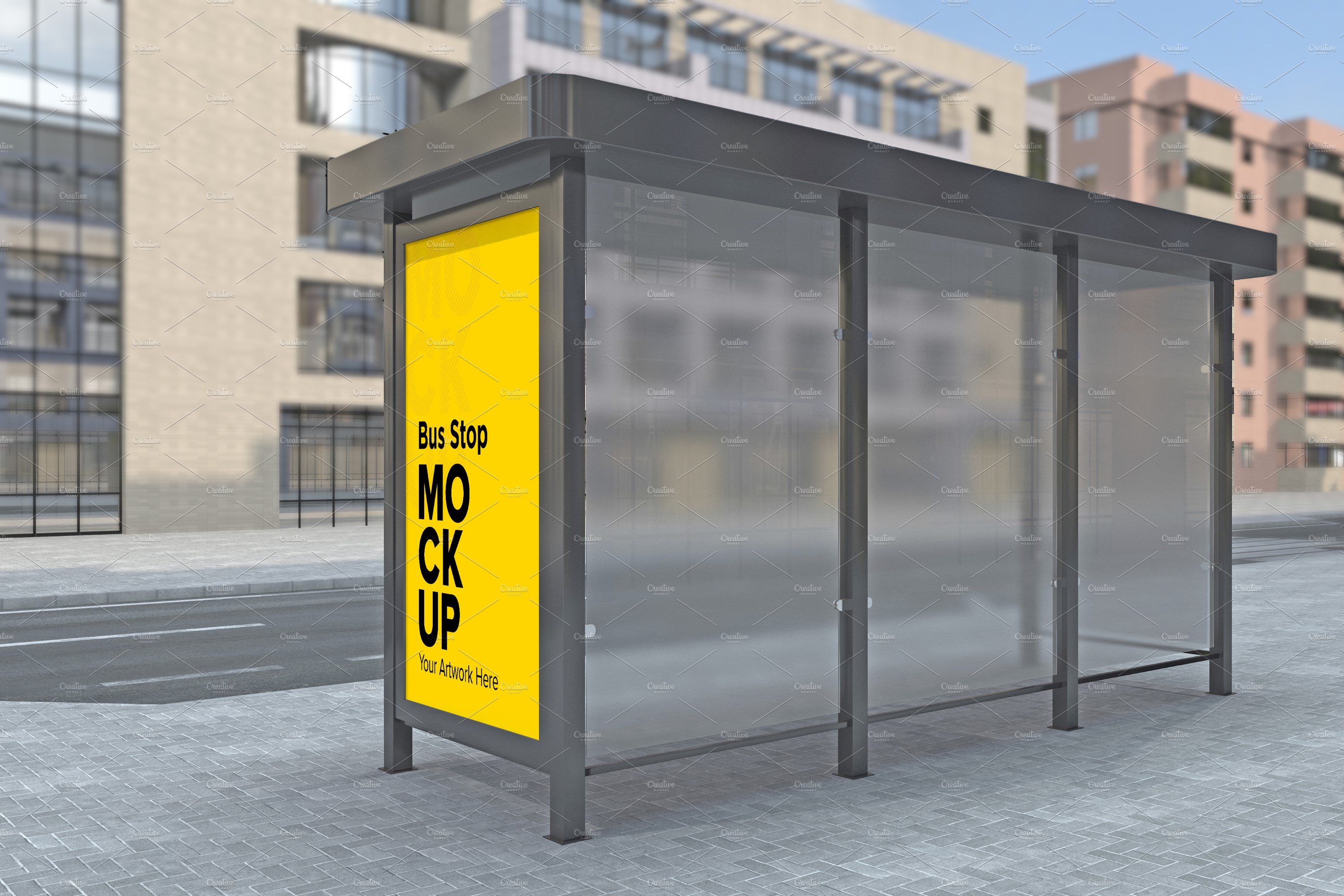 Evening View Bus Stop Sign mockup cover image.