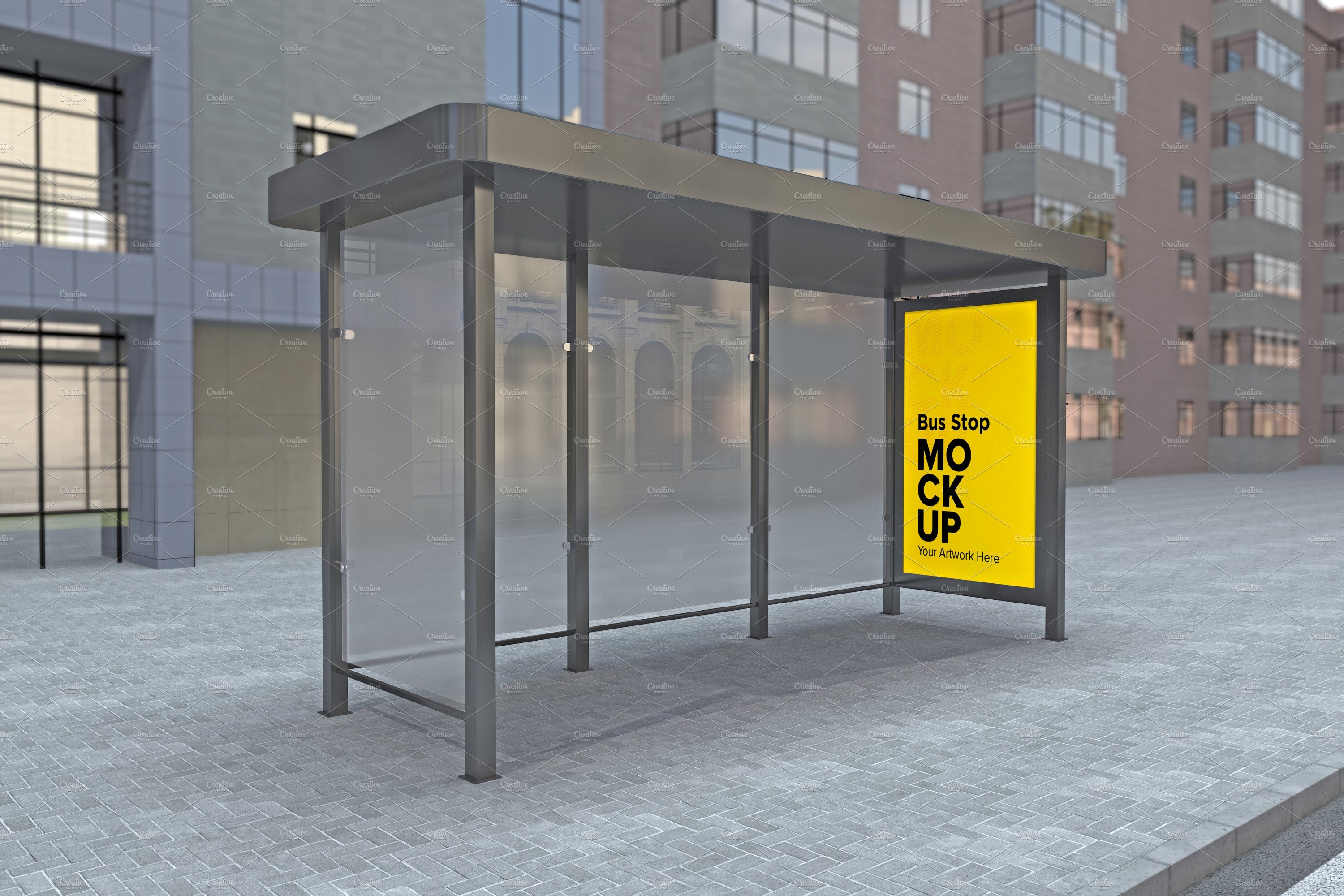 Evening View Bus Stop Sign mockup cover image.