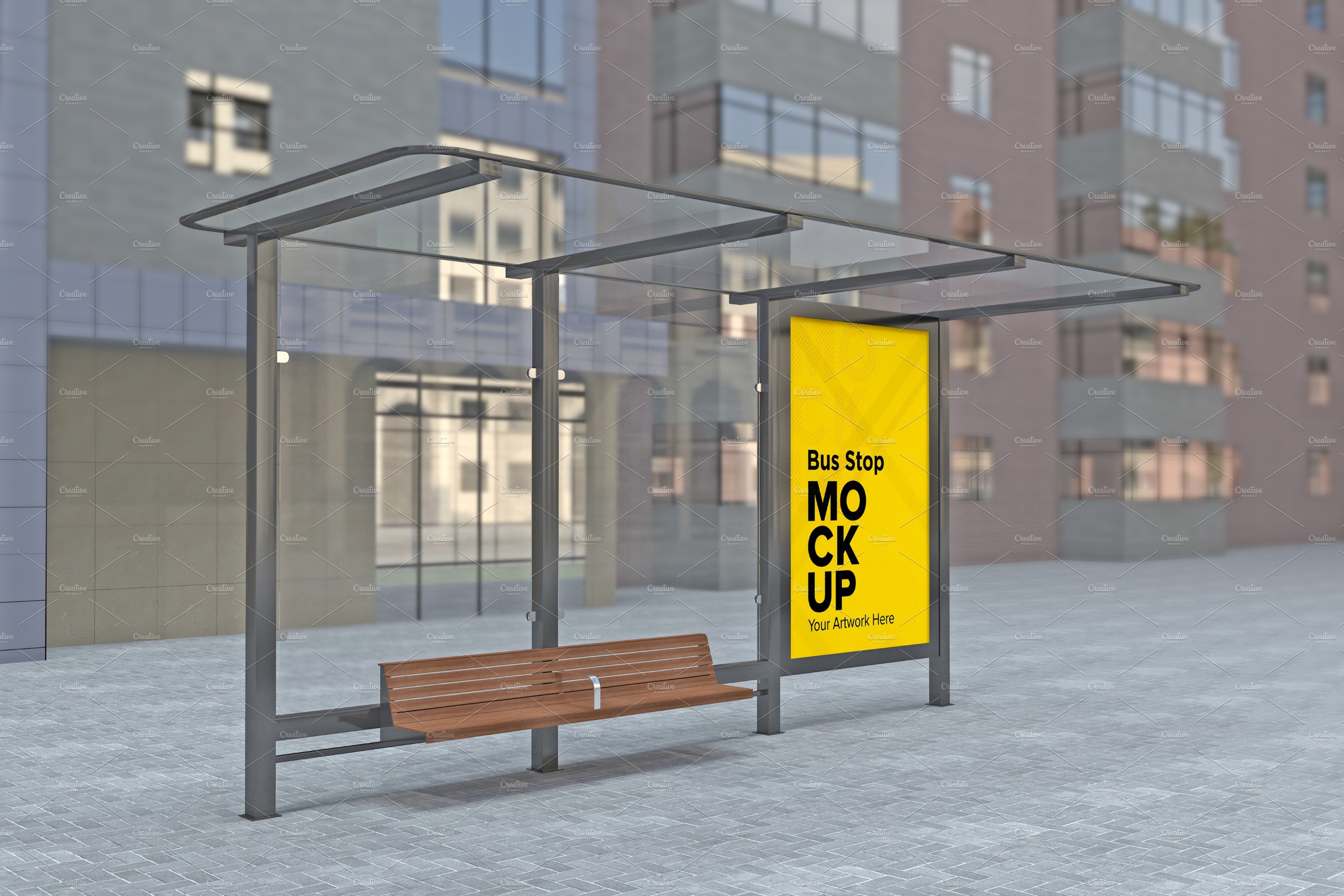 Evening View Bus Stop Sign mockup cover image.