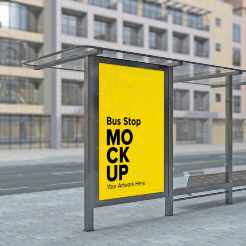 City Bus Shelter Sign mockup cover image.