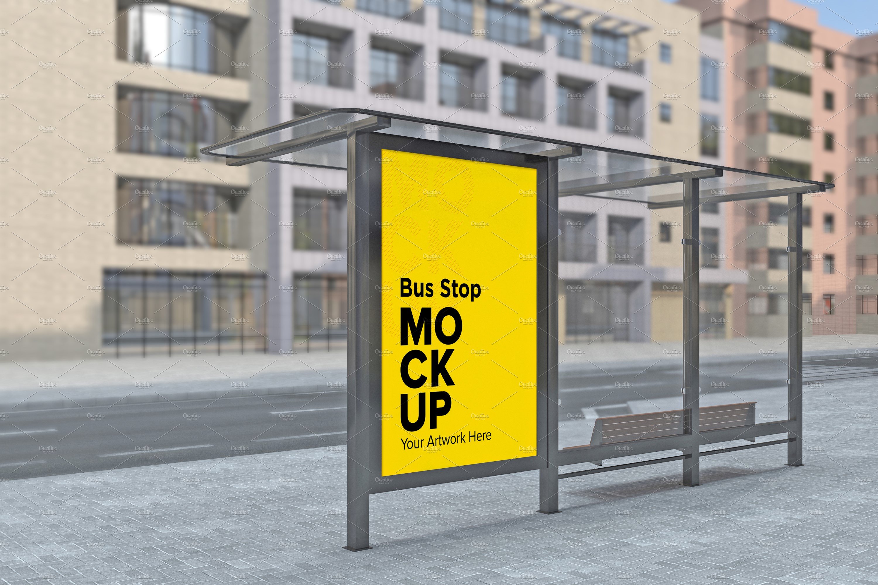 City Bus Shelter Sign mockup cover image.