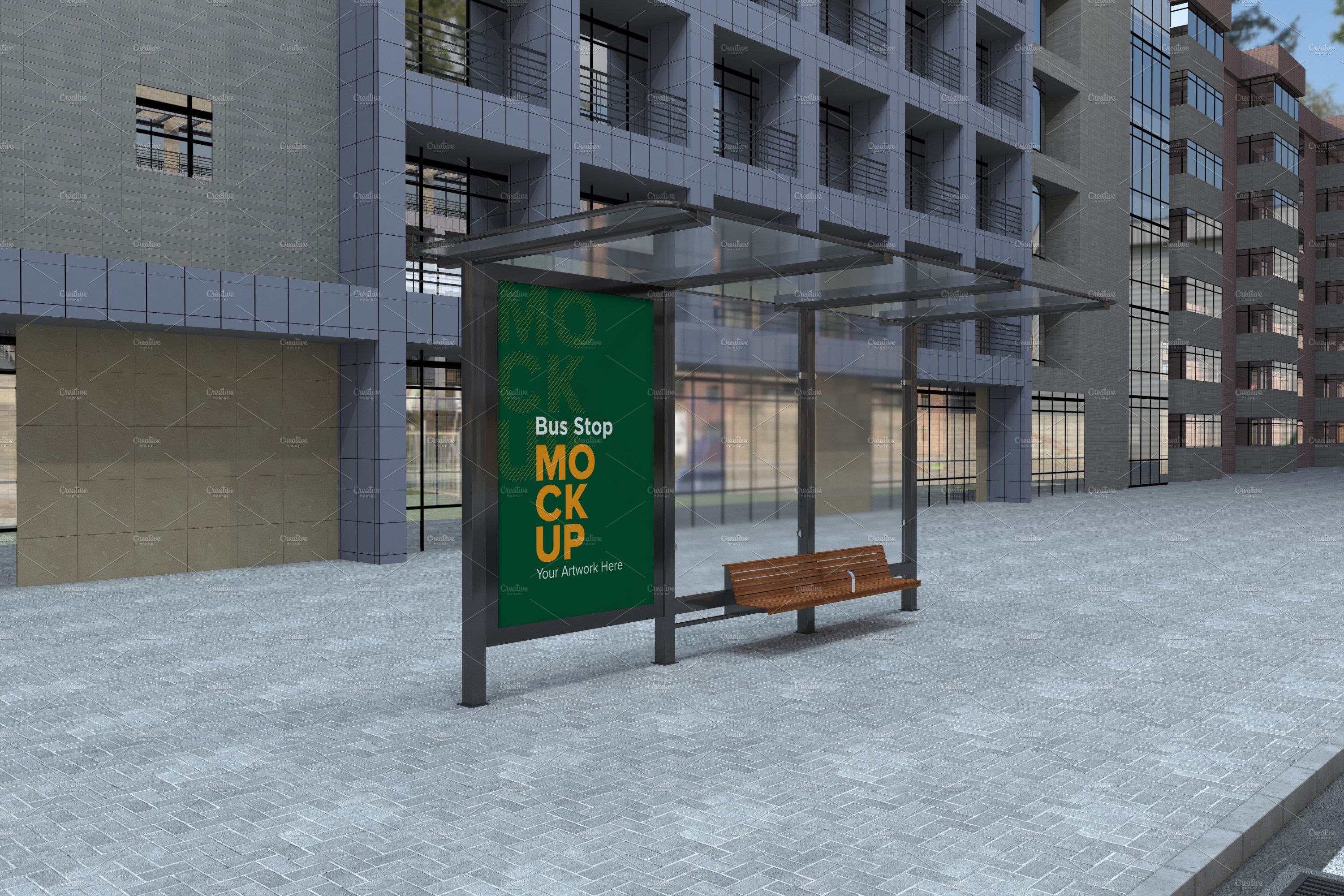 Evening View Bus Stop Signage Mockup cover image.