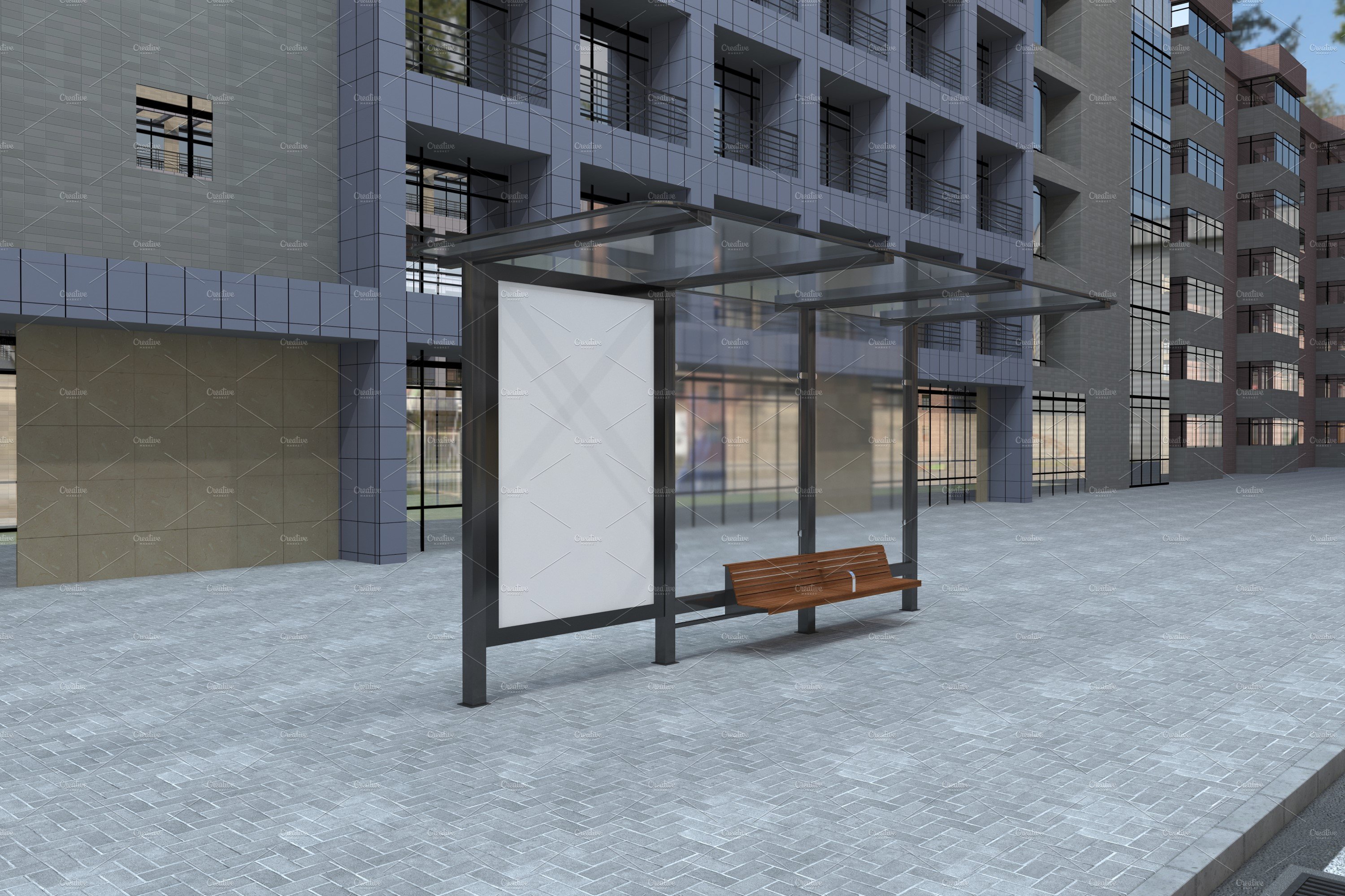 Evening View Bus Stop Signage Mockup preview image.