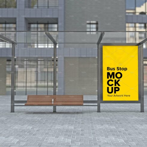 City Bus Shelter Sign mockup cover image.