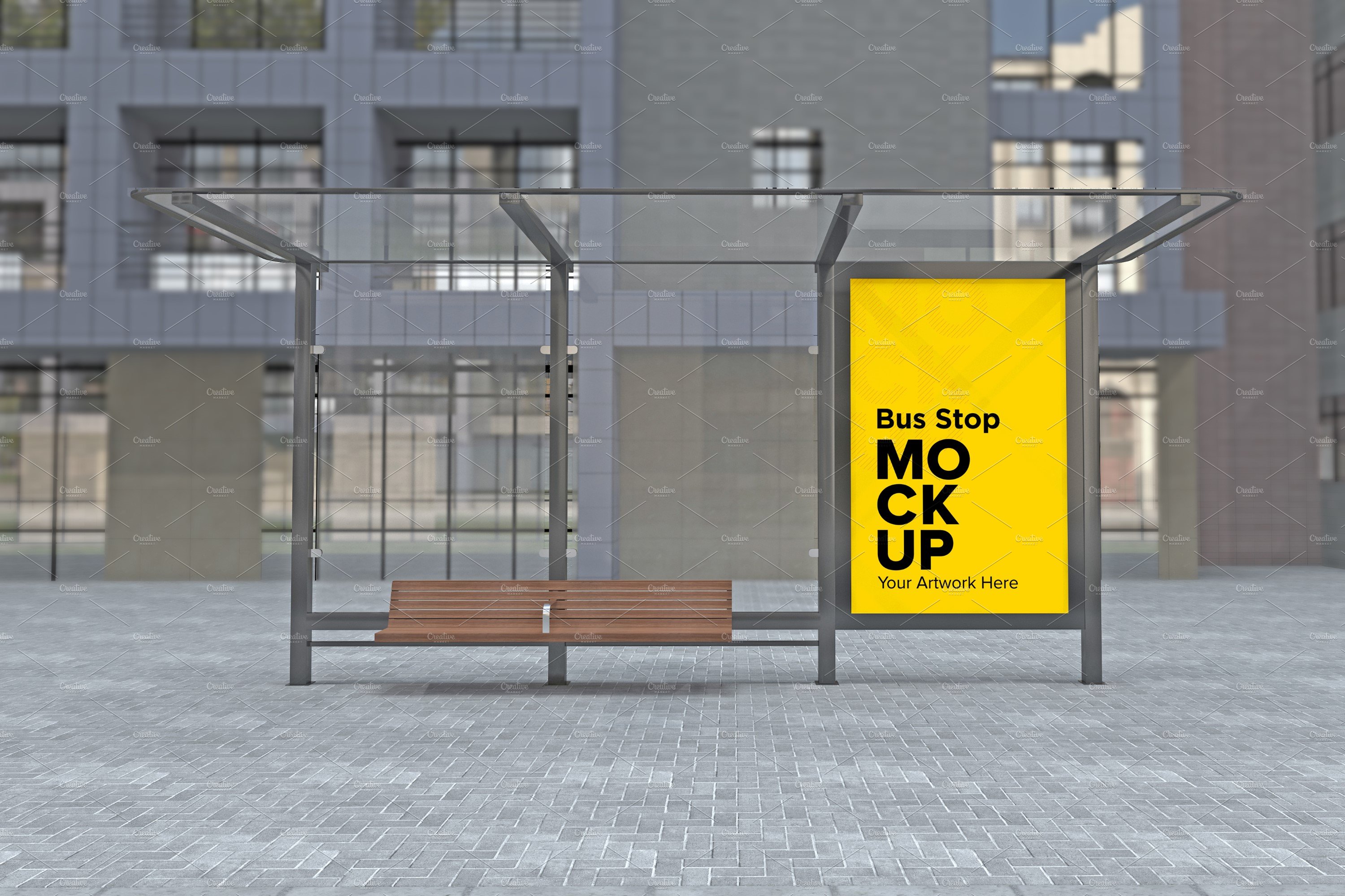 City Bus Shelter Sign mockup cover image.