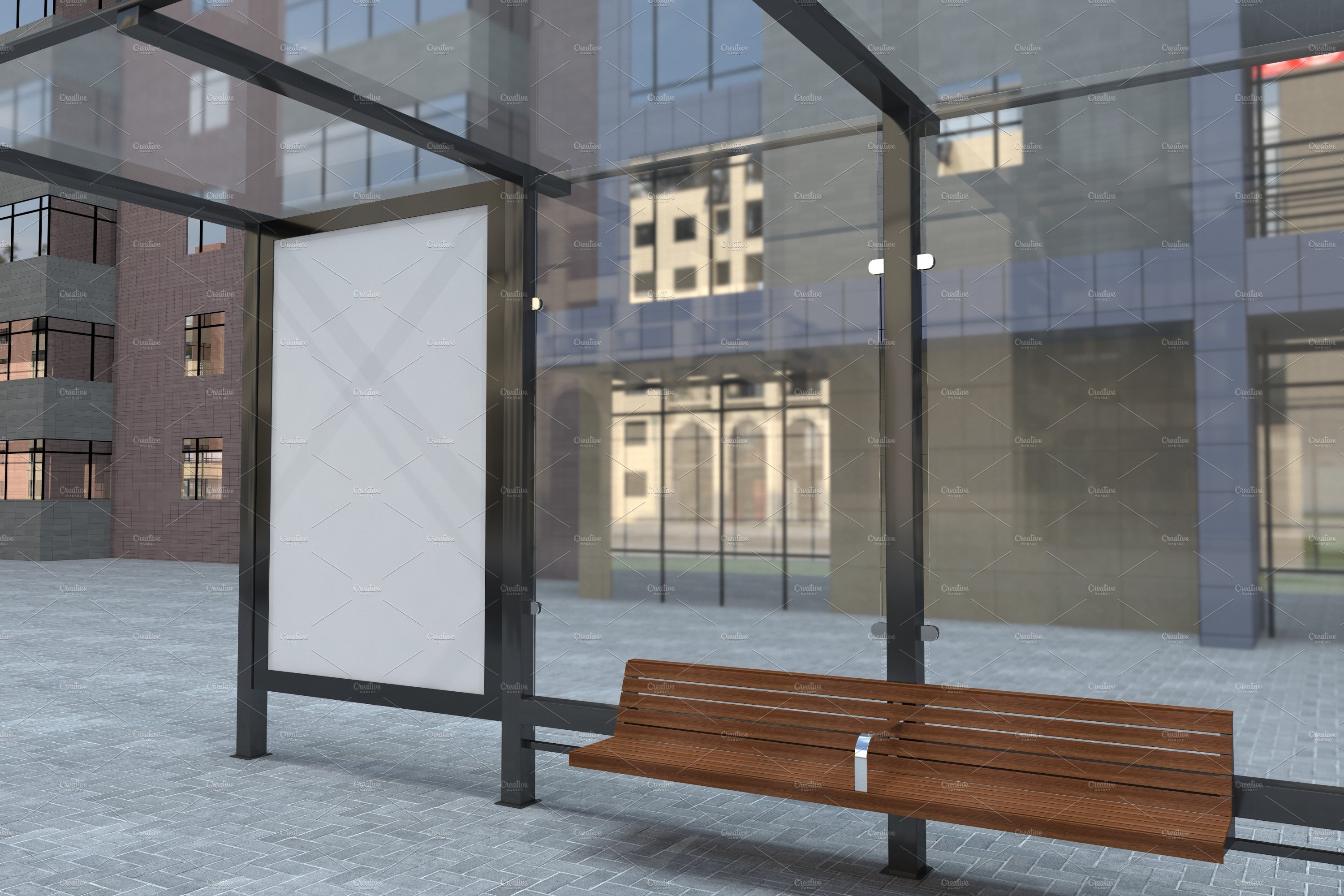 Evening View Bus Stop Signage Mockup preview image.