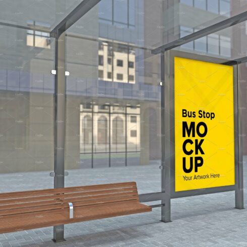 City Bus Shelter Sign mockup cover image.