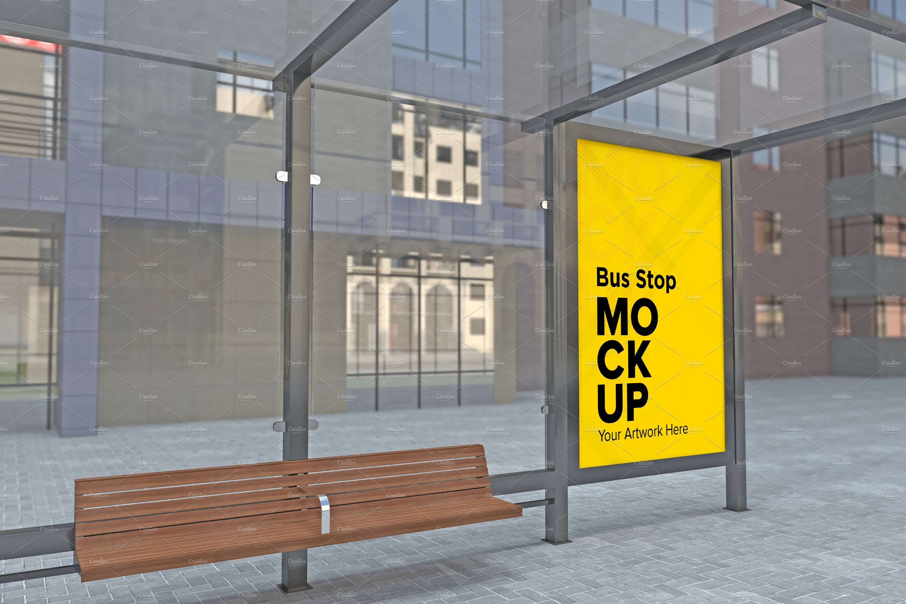 City Bus Shelter Sign mockup cover image.