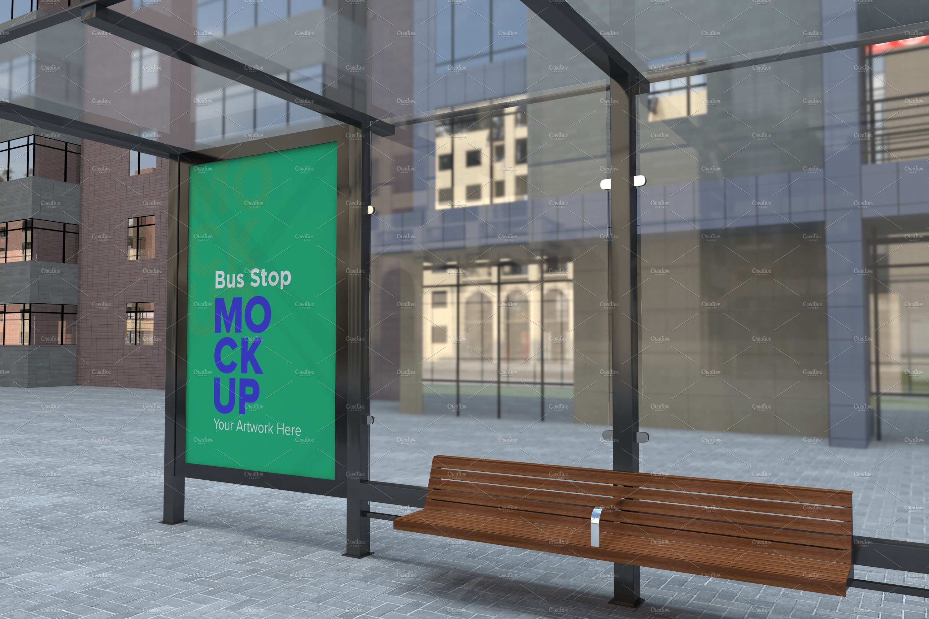 Evening View Bus Stop Signage Mockup cover image.