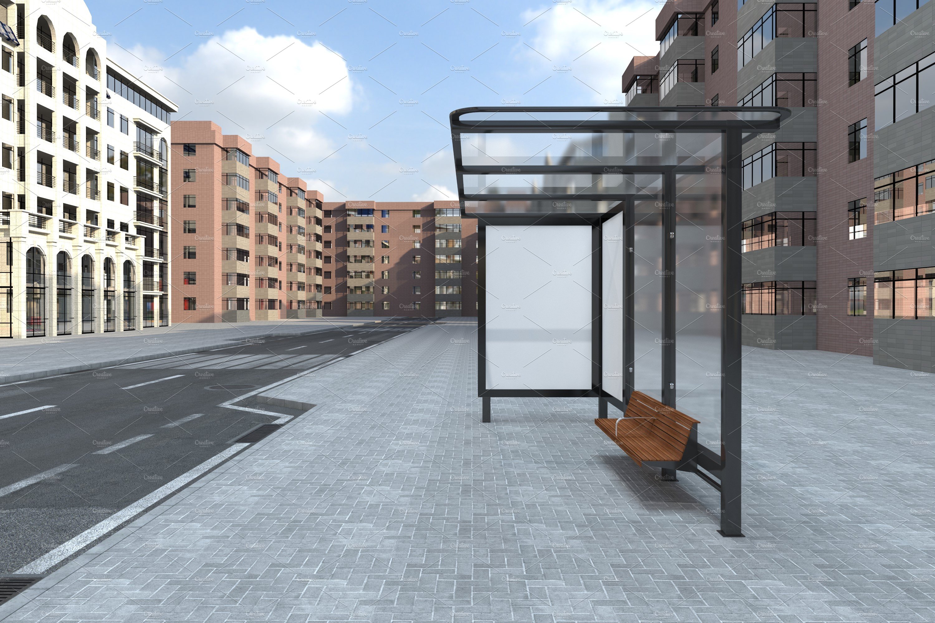 Bus Stop with 2 Sign Mockup preview image.