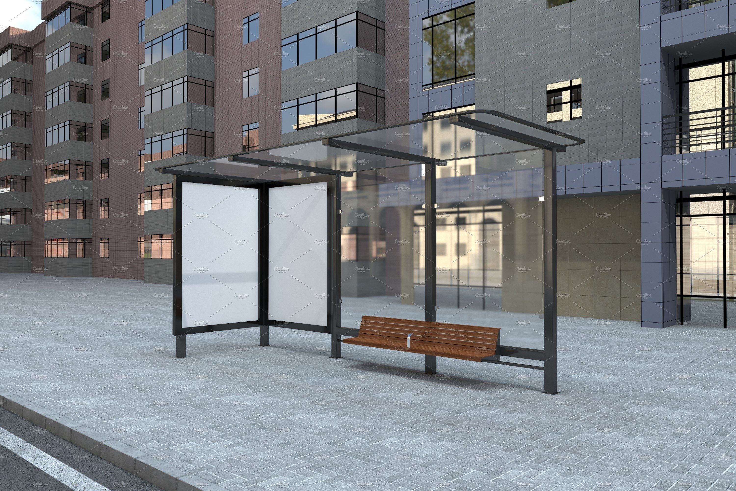 Bus Stop with 2 Sign Mockup preview image.