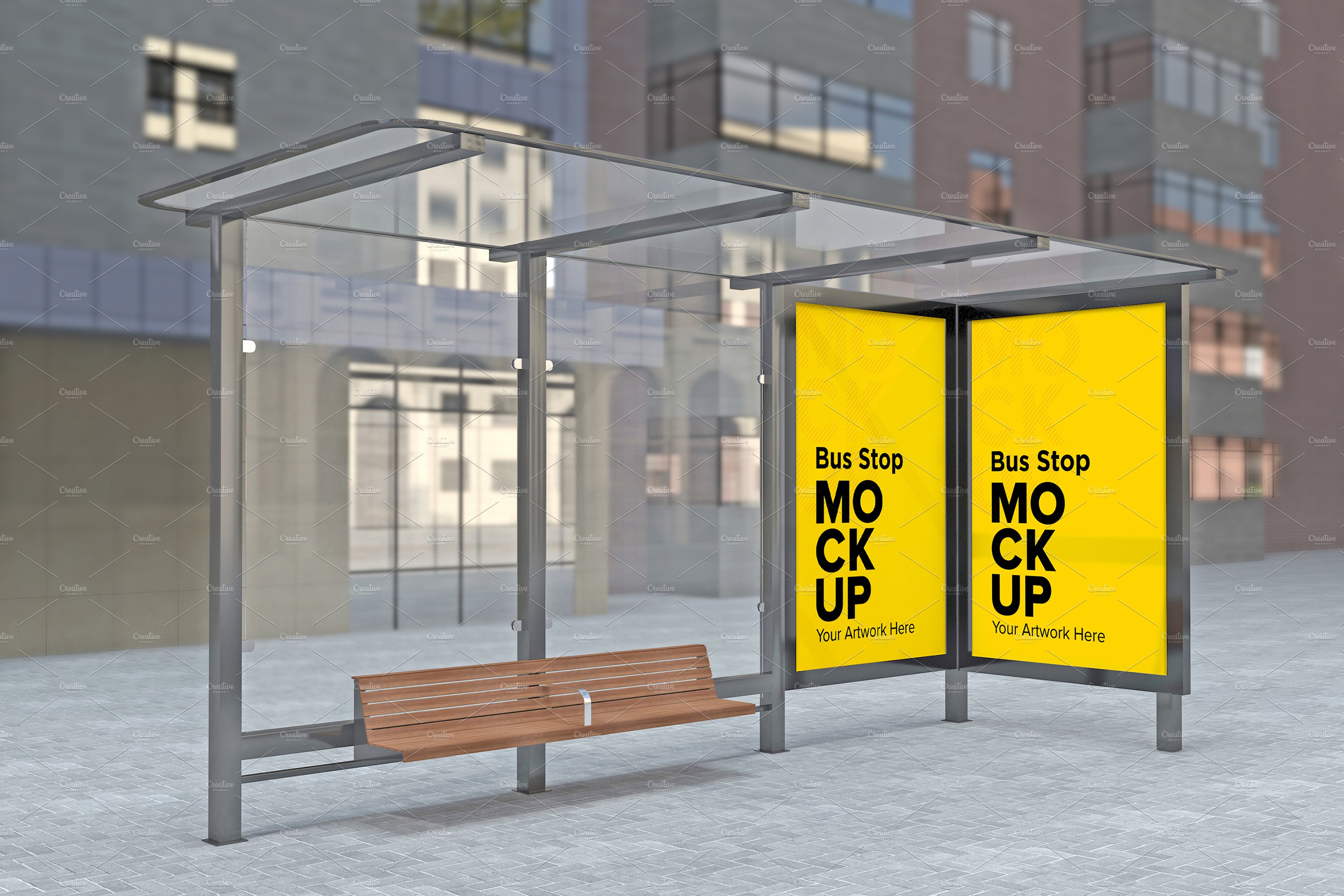 Bus Shelter With 2 Sign mockup cover image.