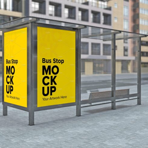 Bus Shelter With 2 Sign mockup cover image.