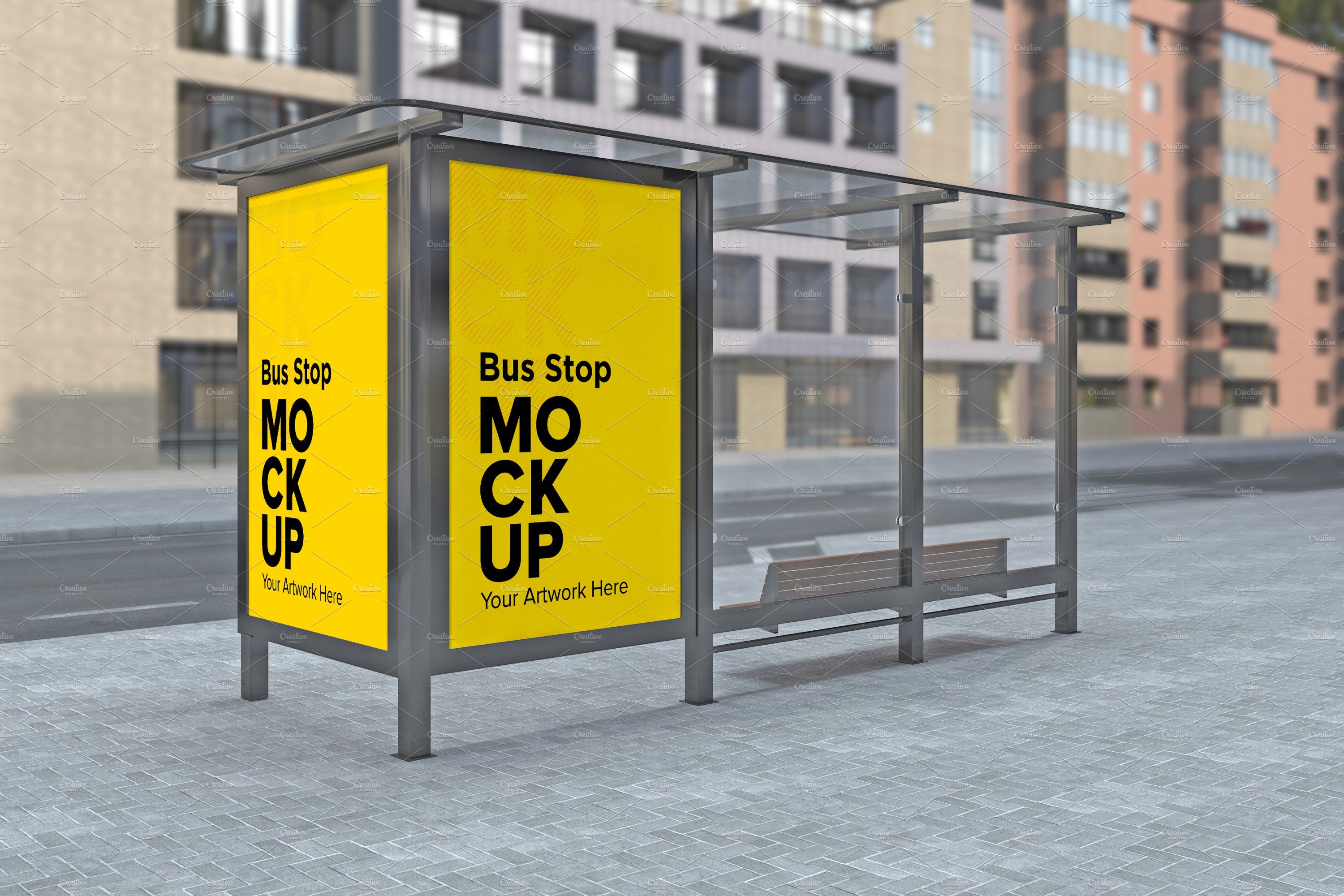 Bus Shelter With 2 Sign mockup cover image.