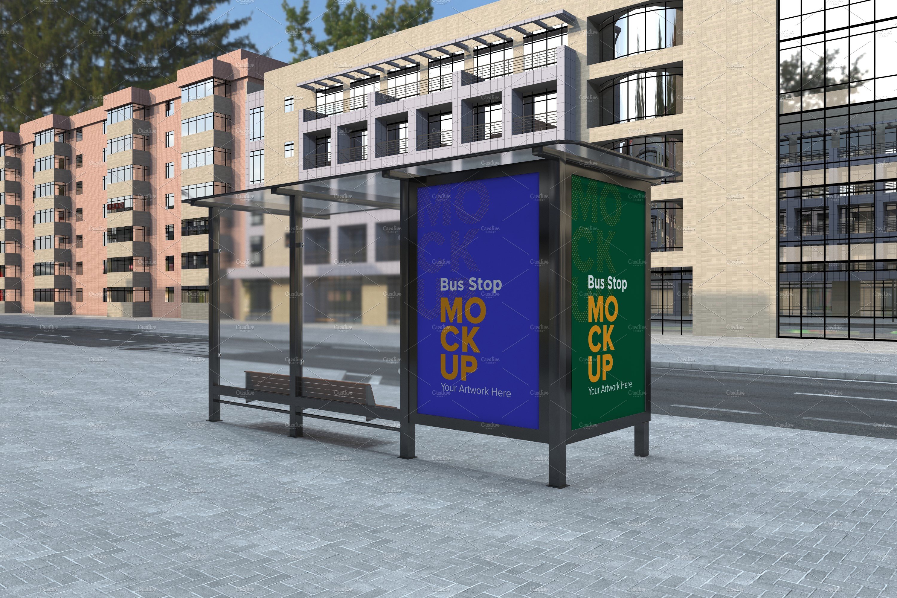 Bus Stop with 2 Sign Mockup cover image.