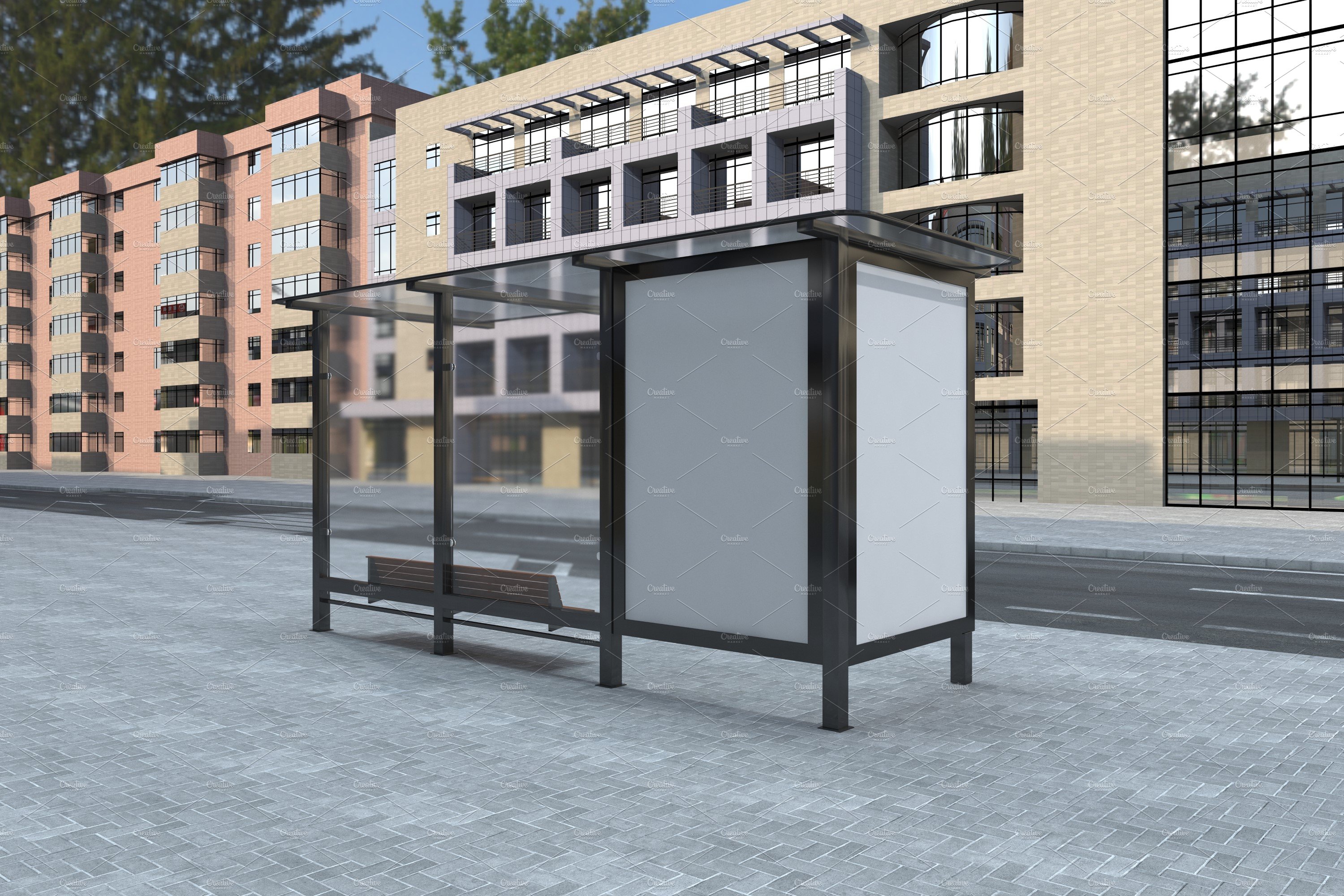 Bus Stop with 2 Sign Mockup preview image.