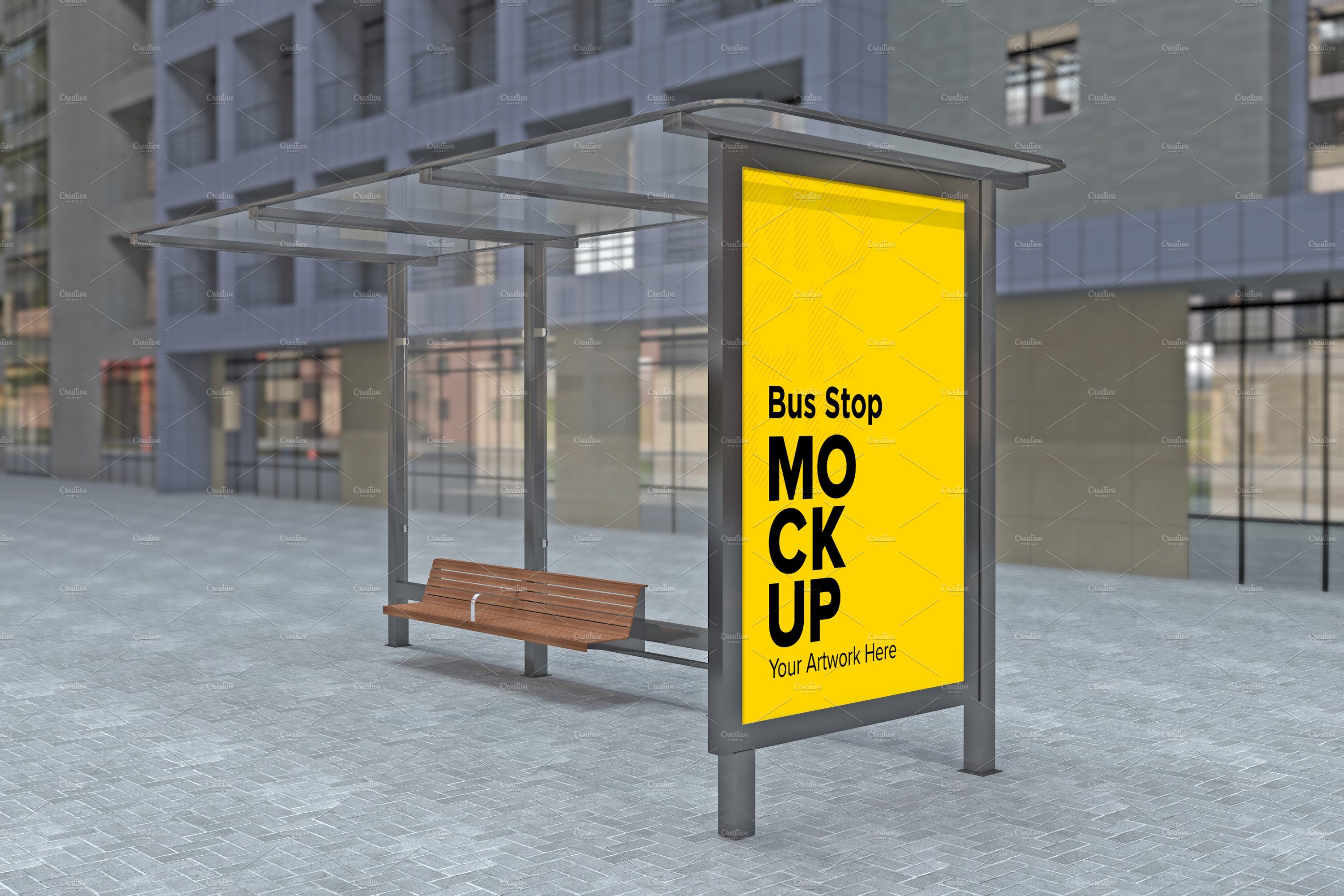 Evening View Bus Stop Sign mockup cover image.