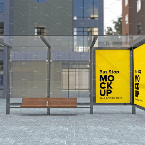 Bus Shelter With 2 Sign mockup cover image.