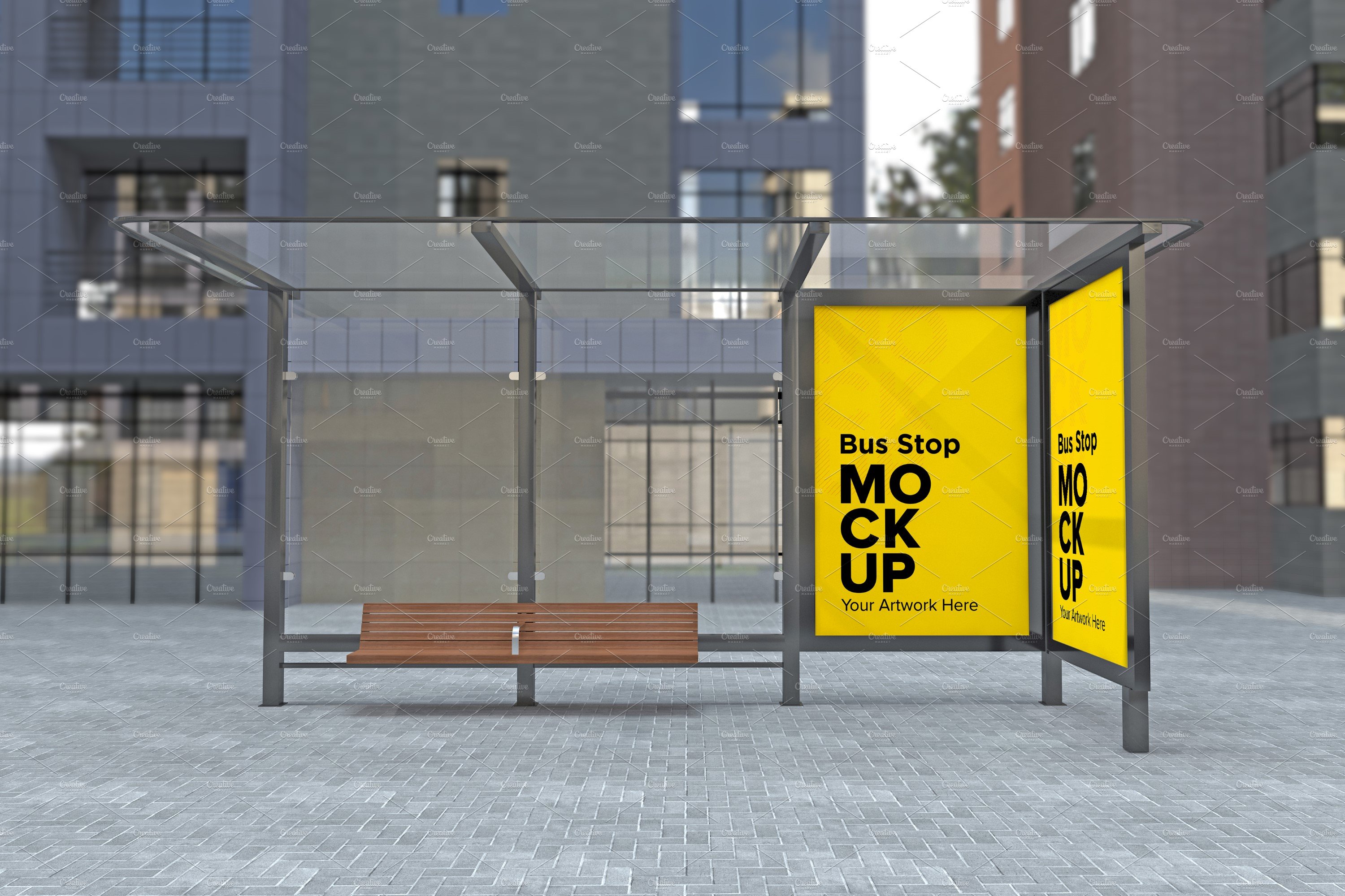 Bus Shelter With 2 Sign mockup cover image.