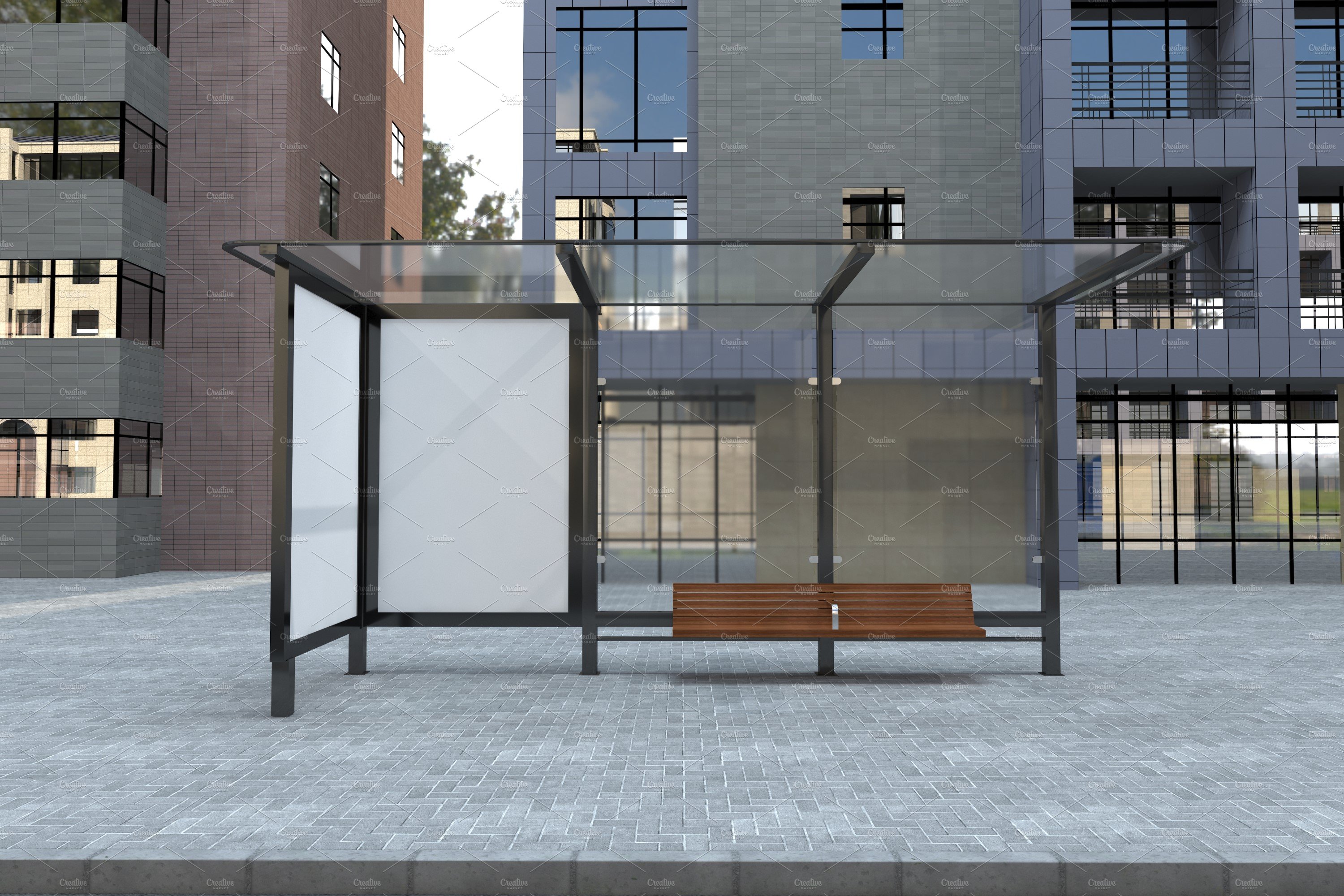 Bus Stop with 2 Sign Mockup preview image.