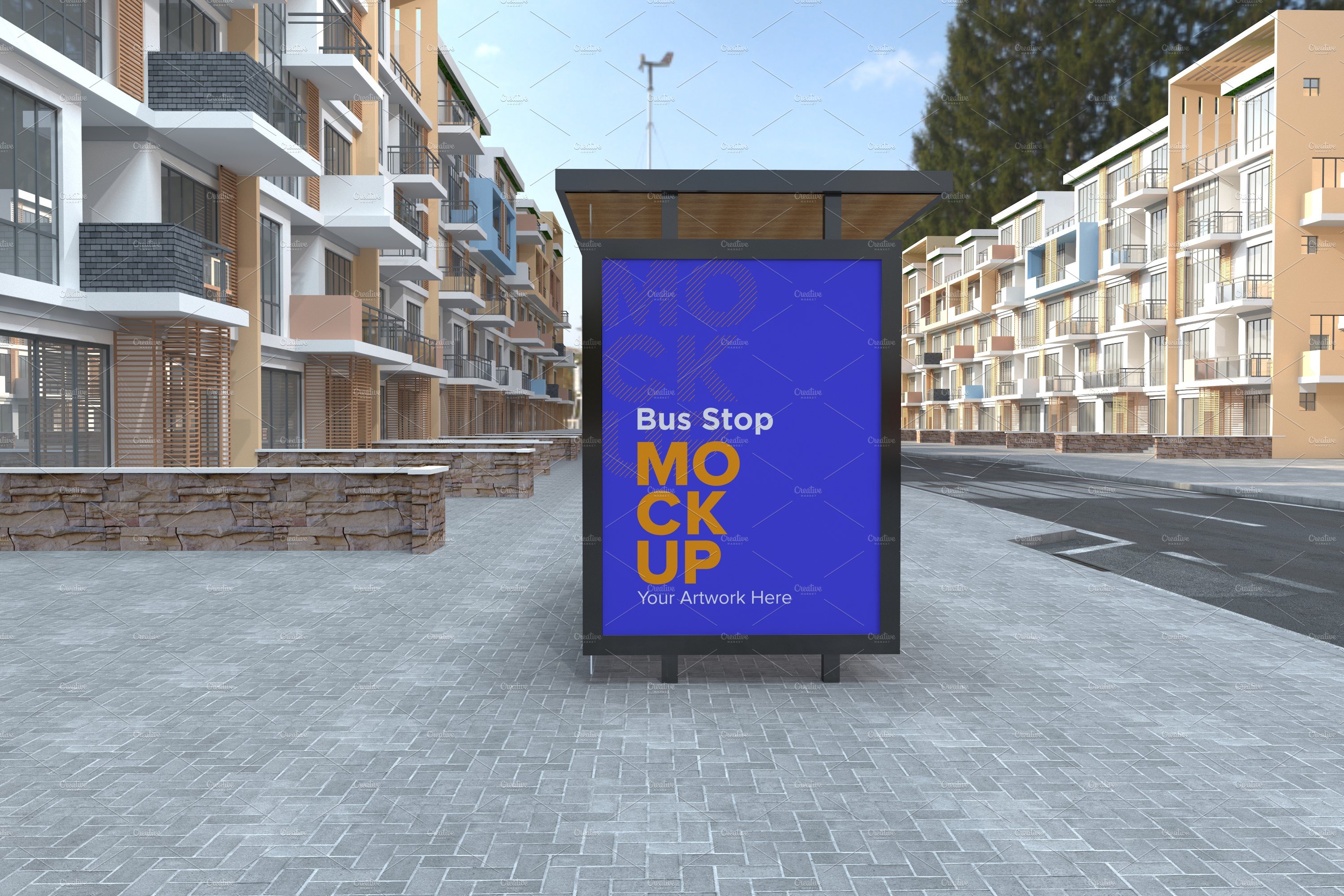 City Bus Stop Sign Mockup cover image.