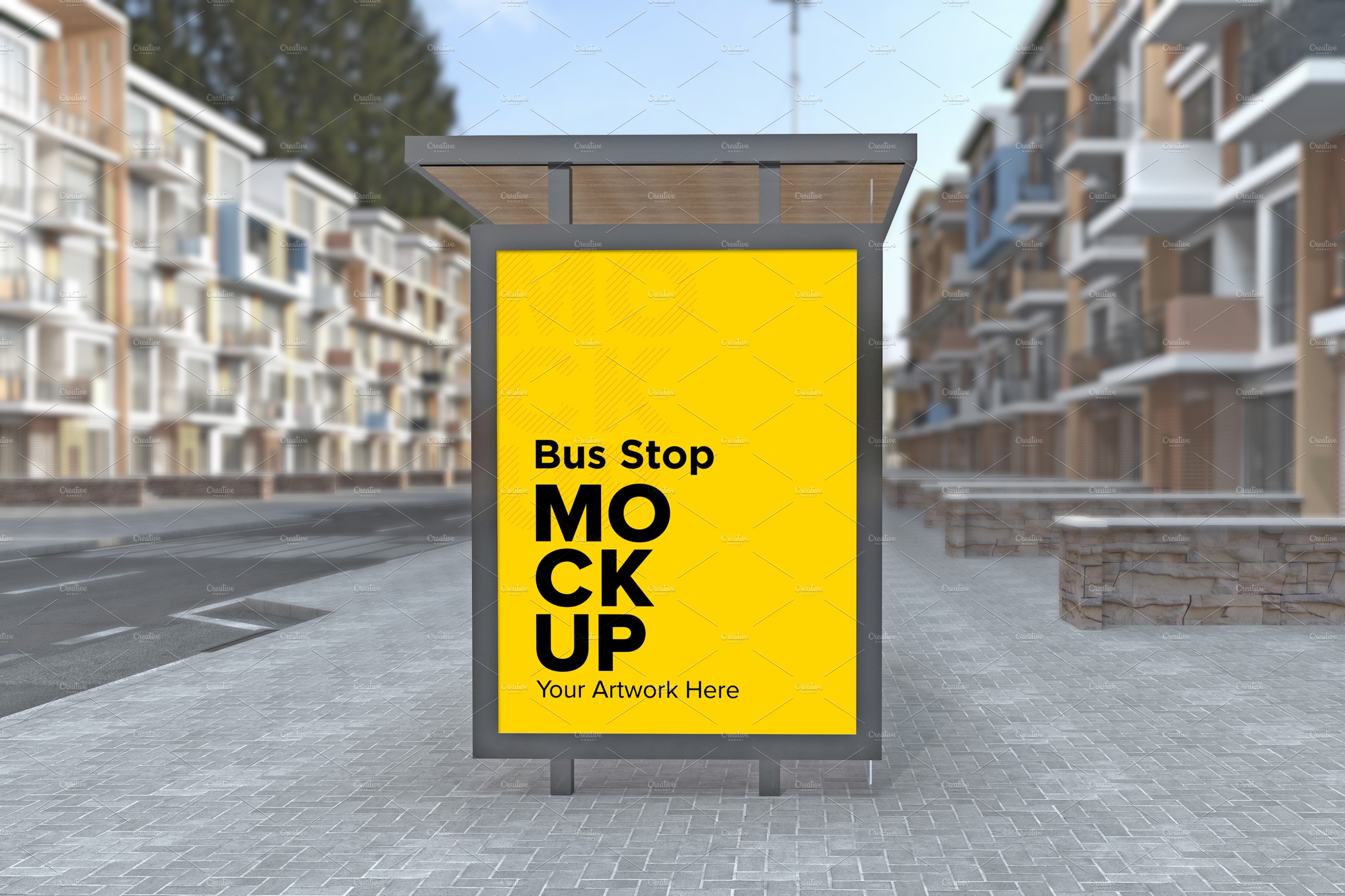 Evening View Bus Stop Sign mockup cover image.