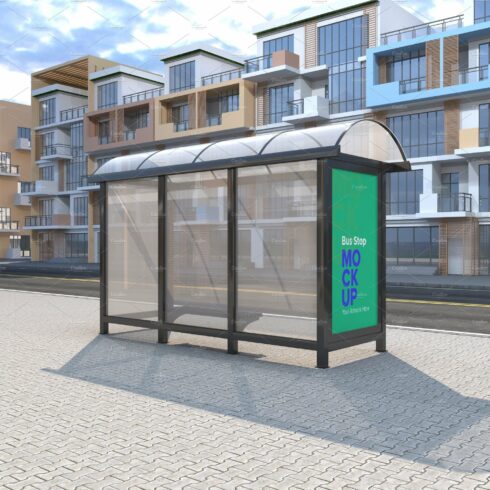 Bus Shelter Advertising Sign Mockup cover image.