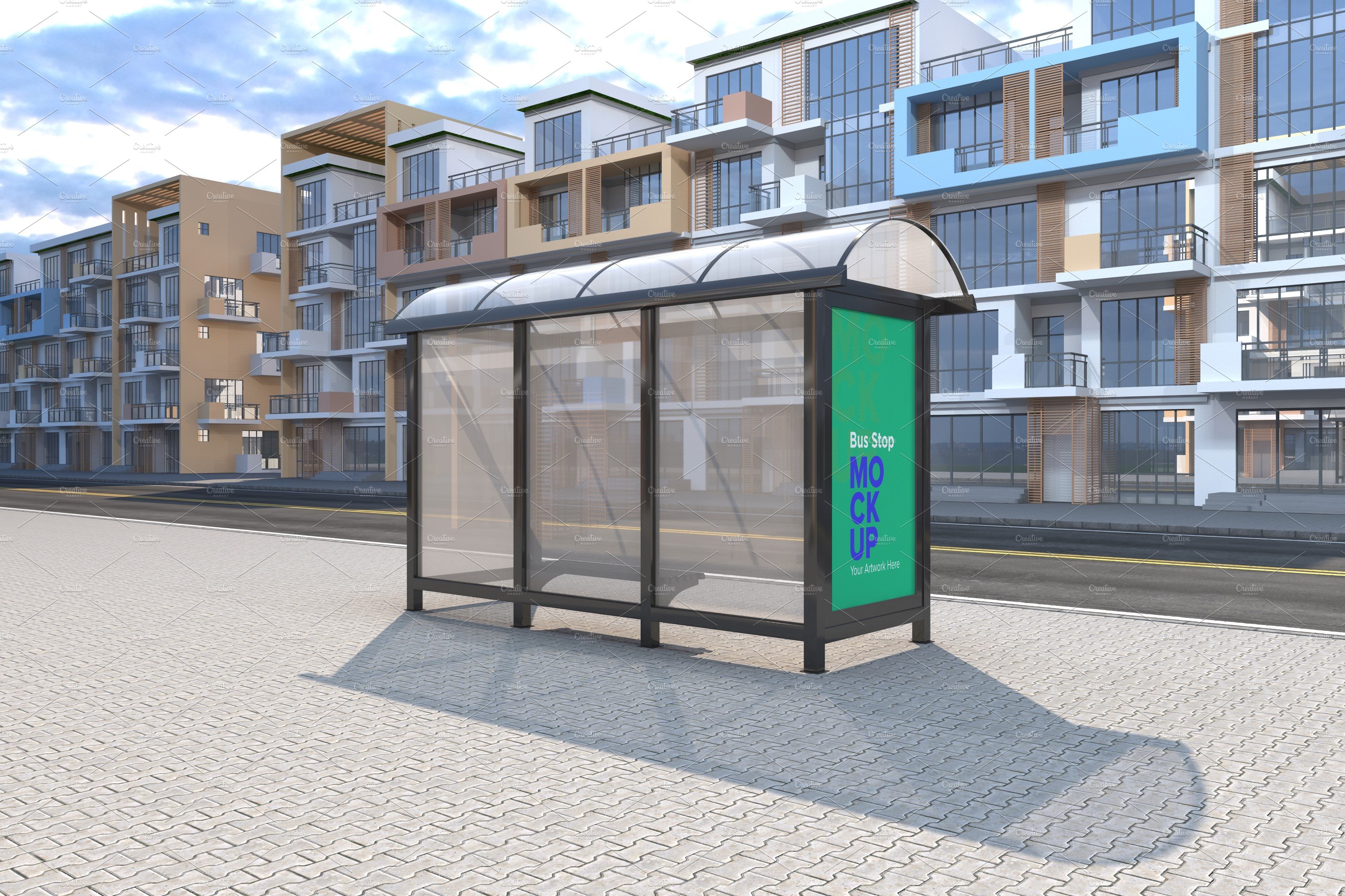 Bus Shelter Advertising Sign Mockup cover image.