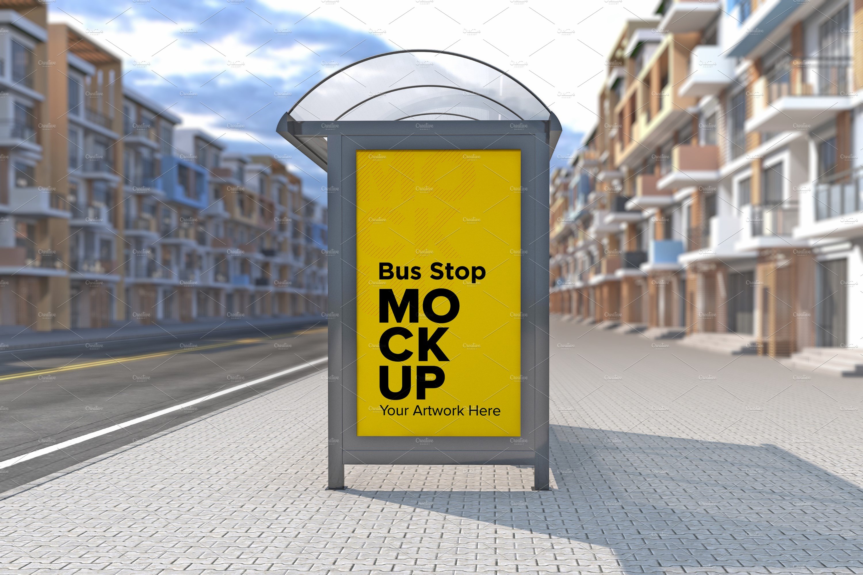 Evening View Bus Stop Sign mockup cover image.