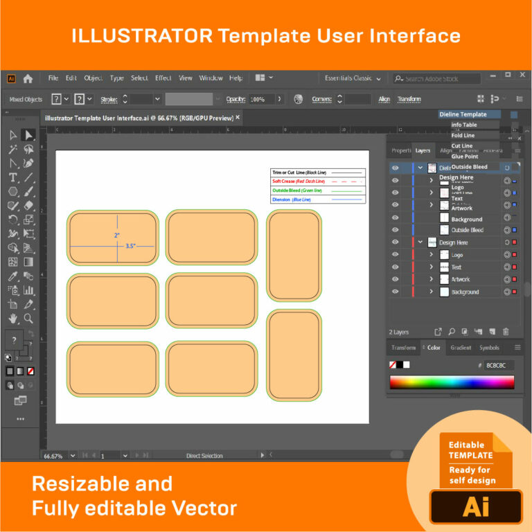 Business Card, Dieline Template, SVG, EPS, PDF, DXF, Ai, PNG, JPEG