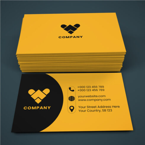 Business Card+Logo Minimal Modern Yellow Black Business Card cover image.
